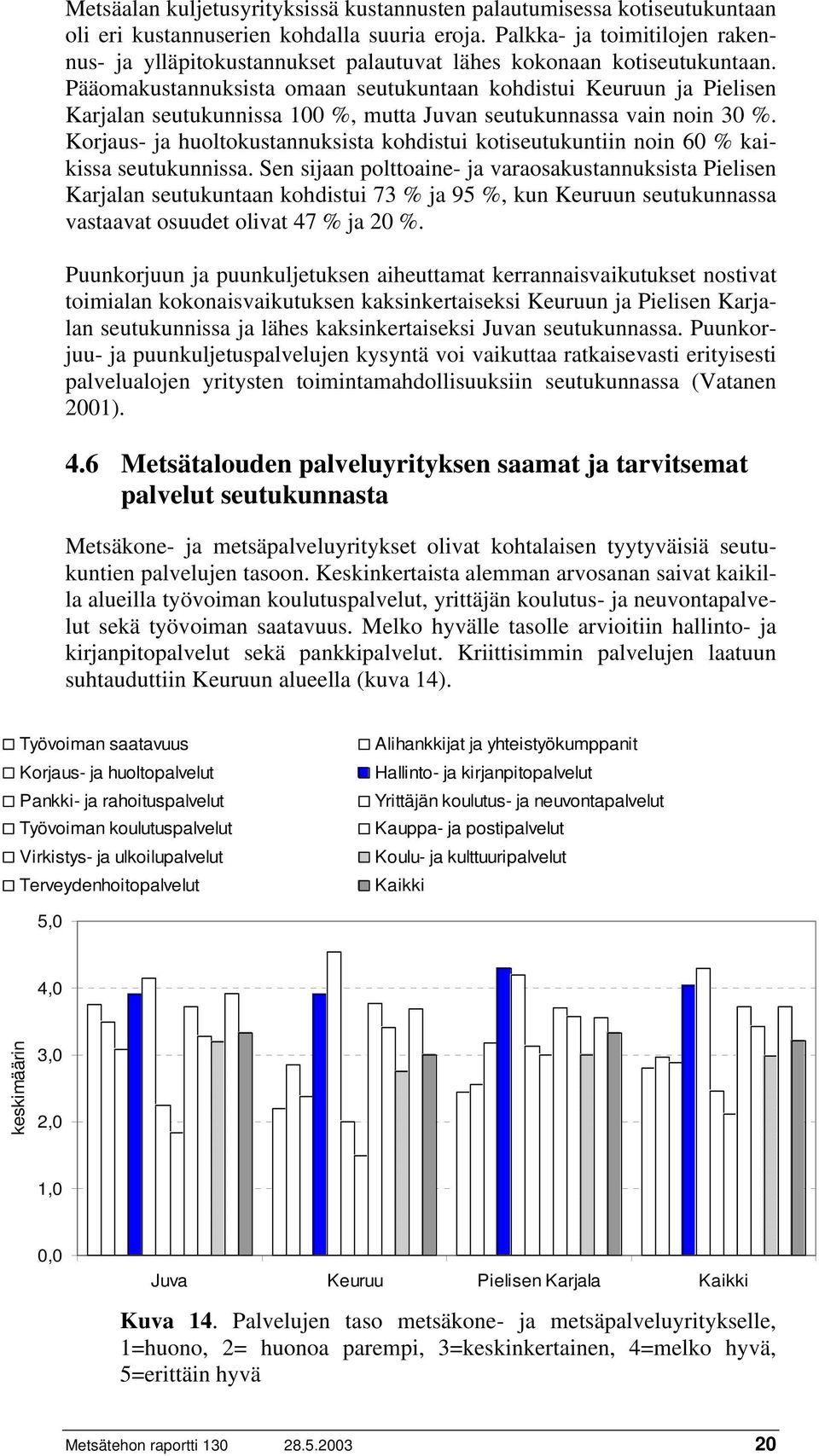 Pääomakustannuksista omaan seutukuntaan kohdistui Keuruun ja Pielisen Karjalan seutukunnissa 100 %, mutta Juvan seutukunnassa vain noin 30 %.