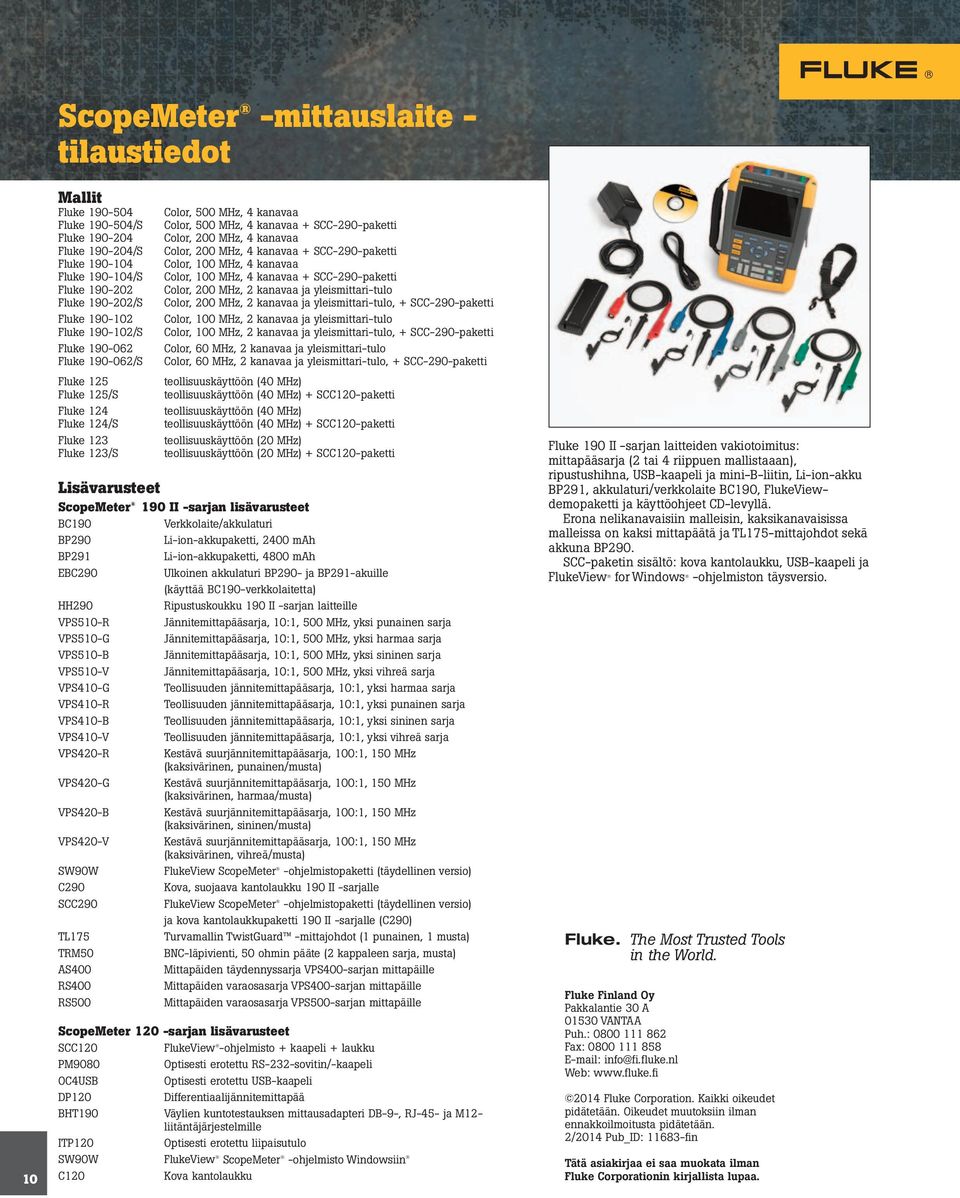 200 MHz, 4 kanavaa + SCC-290-paketti Color, 100 MHz, 4 kanavaa Color, 100 MHz, 4 kanavaa + SCC-290-paketti Color, 200 MHz, 2 kanavaa ja yleismittari-tulo Color, 200 MHz, 2 kanavaa ja