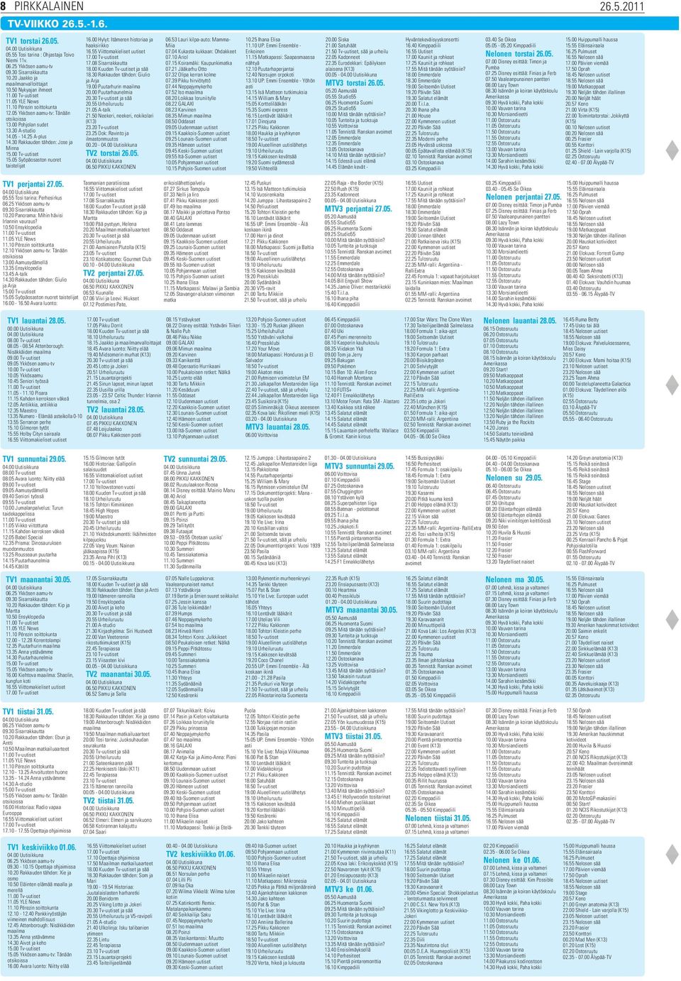 00 Tv-uutiset 15.05 Syöpäosaston nuoret taistelijat 16.00 Hylyt: Itämeren historiaa ja haaksirikko 17.08 Sisarrakkautta 18.30 Rakkauden tähden: Giulio ja Arja 19.00 Puutarhurin maailma 20.