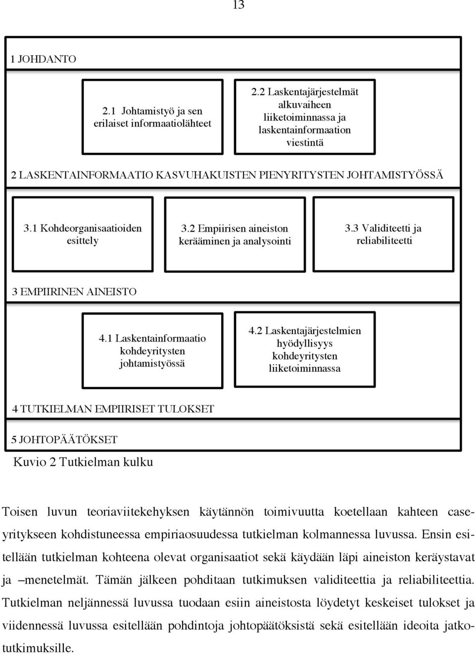 2 Empiirisen aineiston kerääminen ja analysointi 3.3 Validiteetti ja reliabiliteetti 3 EMPIIRINEN AINEISTO 4.1 Laskentainformaatio kohdeyritysten johtamistyössä 4.