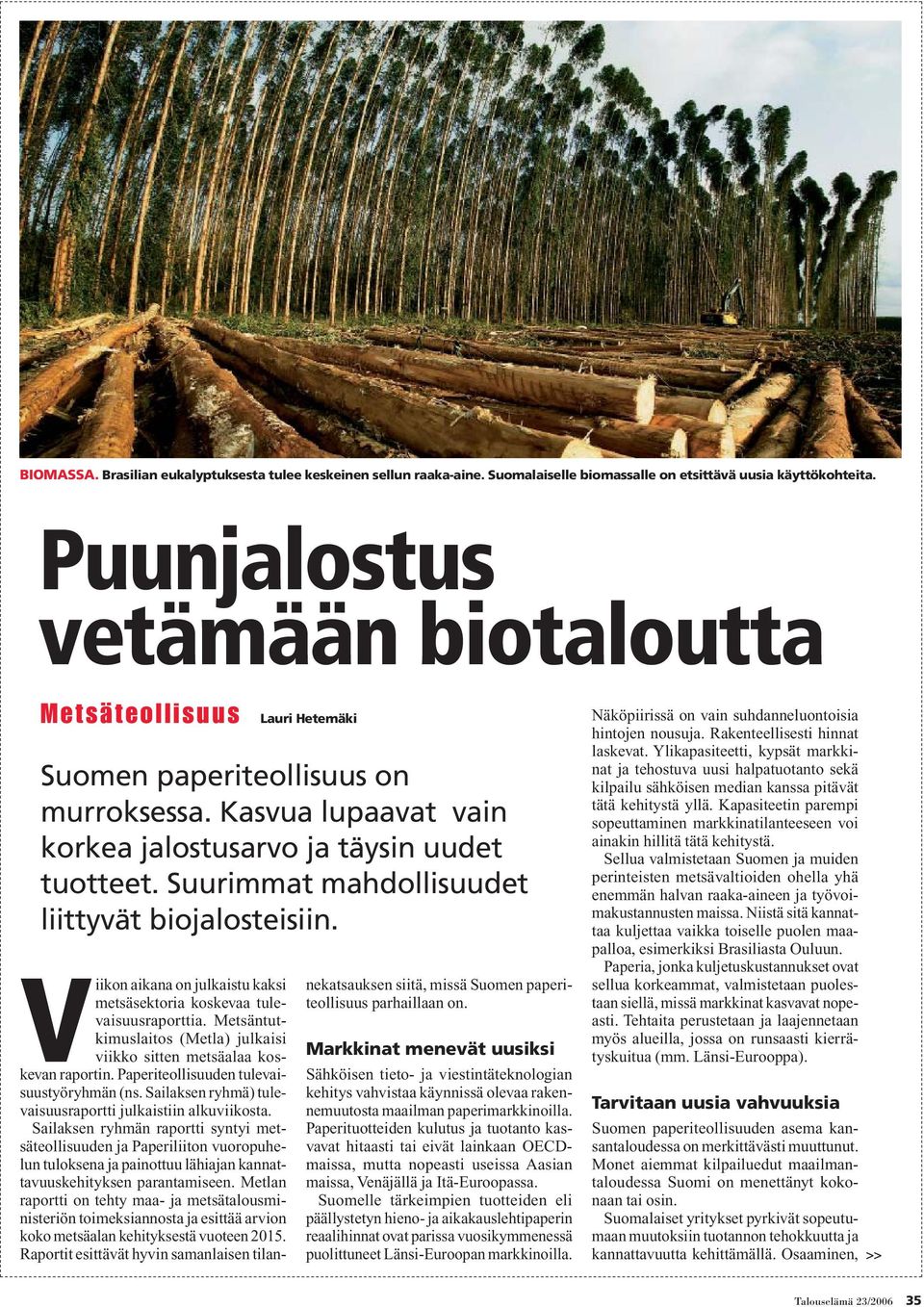 Suurimmat mahdollisuudet liittyvät biojalosteisiin. Viikon aikana on julkaistu kaksi metsäsektoria koskevaa tulevaisuusraporttia.