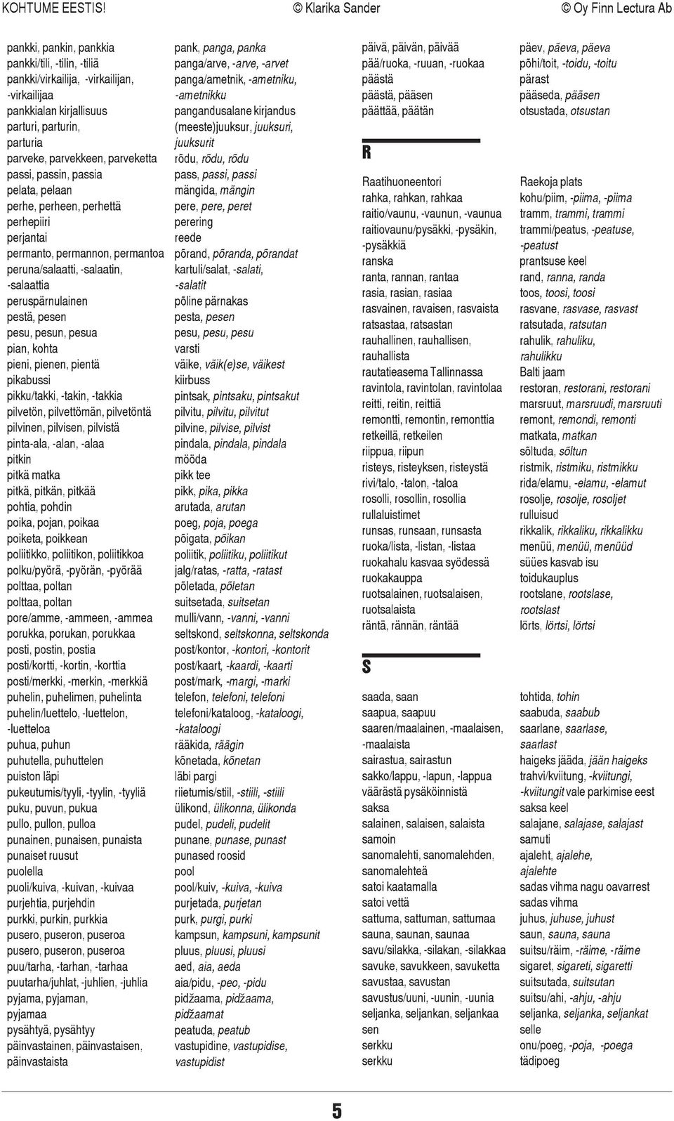 otsustada, otsustan parturi, parturin, (meeste)juuksur, juuksuri, parturia parveke, parvekkeen, parveketta juuksurit rõdu, rõdu, rõdu R passi, passin, passia pelata, pelaan perhe, perheen, perhettä