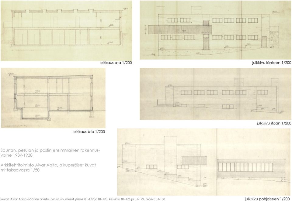 alkuperäiset kuvat mittakaavassa 1/50 kuvat: Alvar Aalto -säätiön arkisto, piirustusnumerot