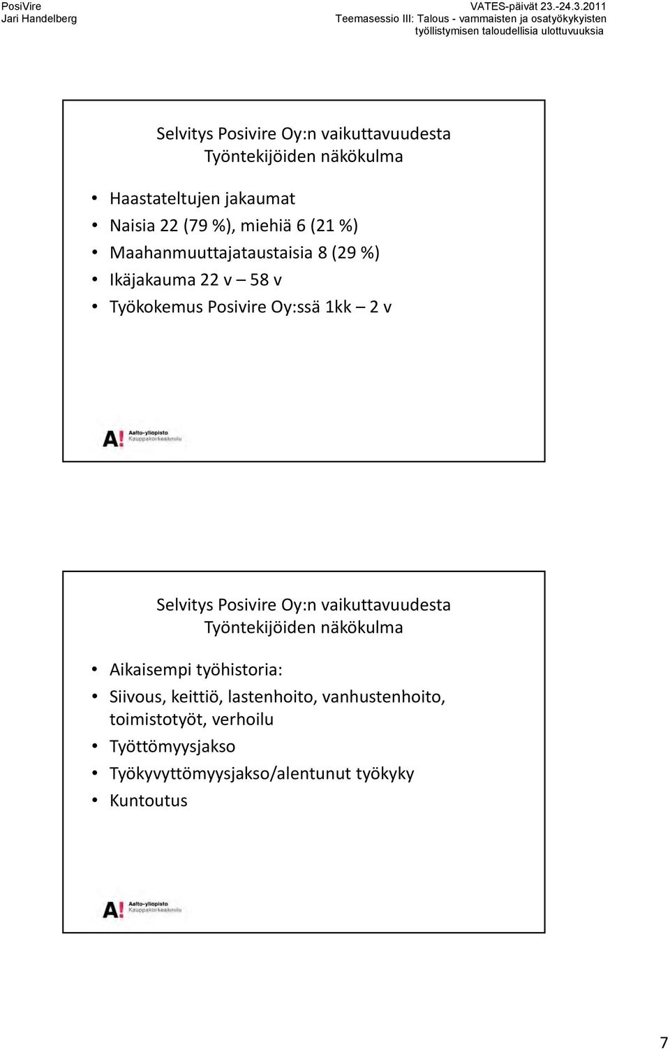 1kk 2 v Selvitys Posivire Oy:n vaikuttavuudesta Työntekijöiden näkökulma Aikaisempi työhistoria: Siivous, kittiöl