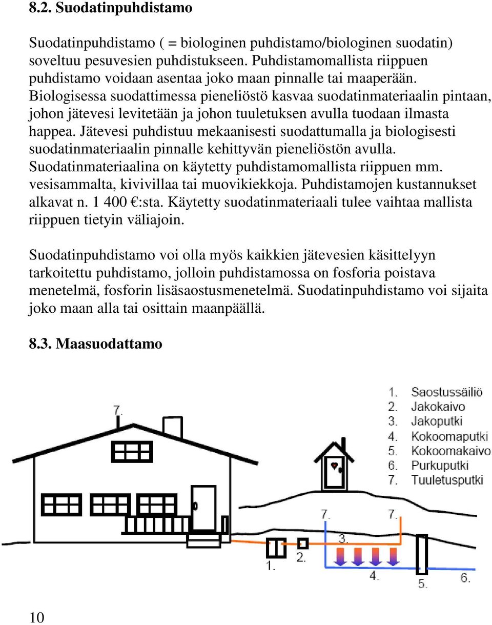 Biologisessa suodattimessa pieneliöstö kasvaa suodatinmateriaalin pintaan, johon jätevesi levitetään ja johon tuuletuksen avulla tuodaan ilmasta happea.