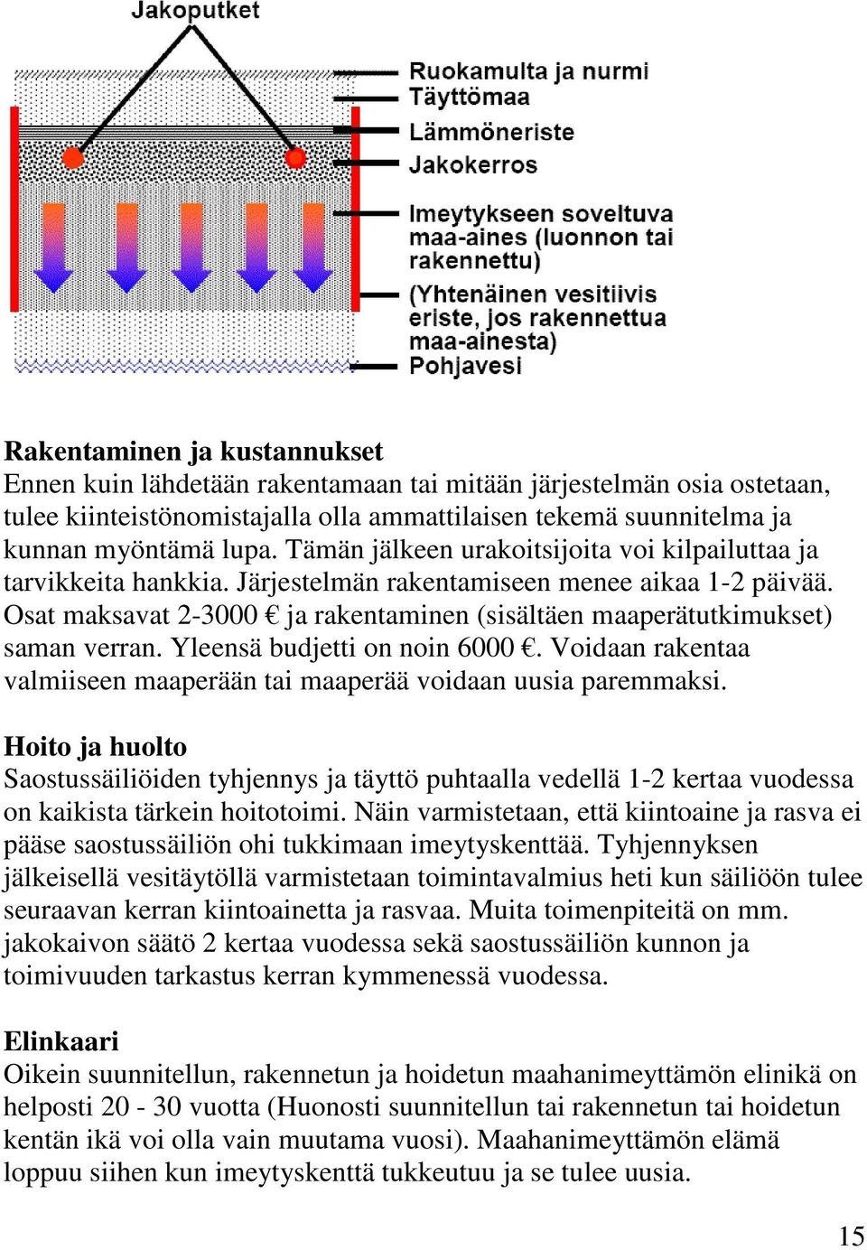 Osat maksavat 2-3000 ja rakentaminen (sisältäen maaperätutkimukset) saman verran. Yleensä budjetti on noin 6000. Voidaan rakentaa valmiiseen maaperään tai maaperää voidaan uusia paremmaksi.