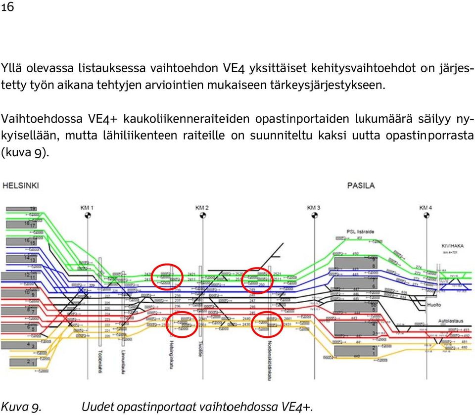 Vaihtoehdossa VE4+ kaukoliikenneraiteiden opastinportaiden lukumäärä säilyy kyisellään, mutta