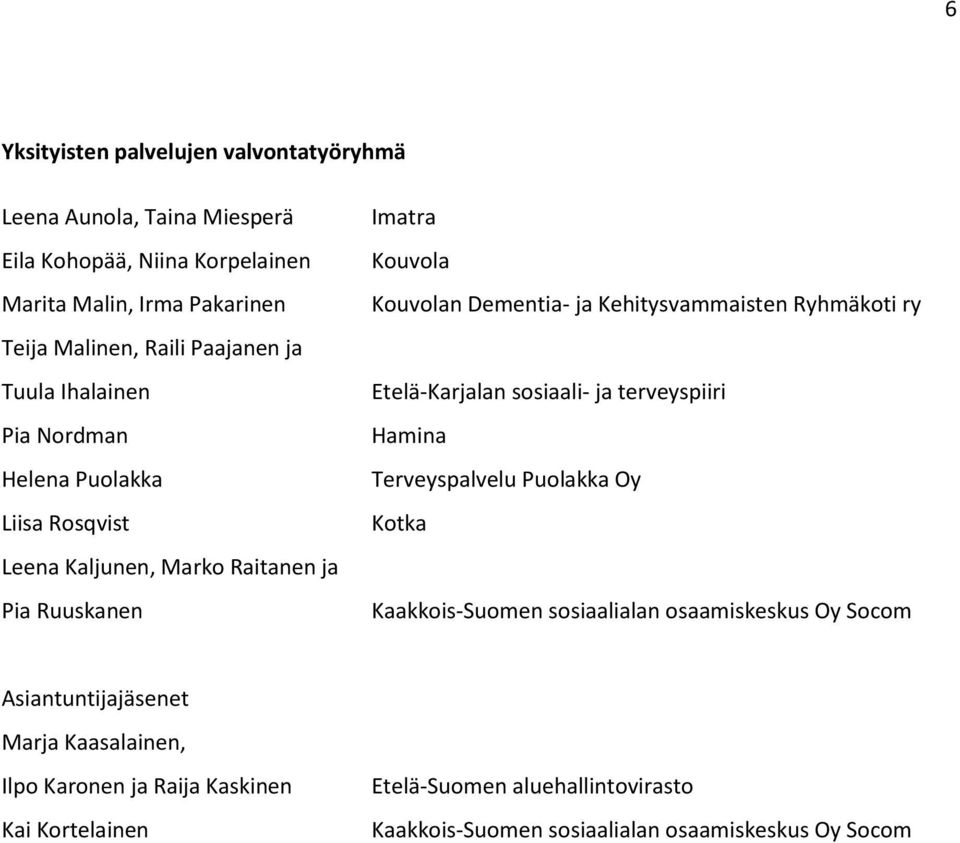 Kehitysvammaisten Ryhmäkoti ry Etelä-Karjalan sosiaali- ja terveyspiiri Hamina Terveyspalvelu Puolakka Oy Kotka Kaakkois-Suomen sosiaalialan osaamiskeskus Oy