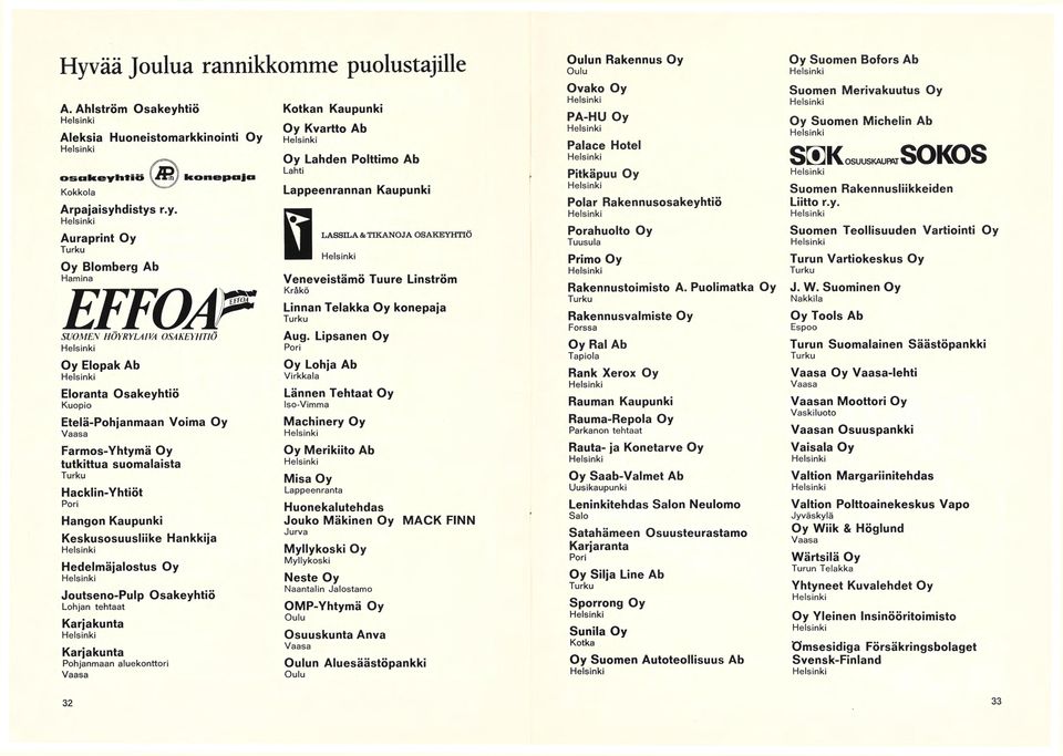 Keskusosuusliike Hankkija Hedelmäjalostus Oy Joutseno-Pulp Osakeyhtiö Lohjan tehtaat Karjakunta Karjakunta Pohjanmaan aluekonttori Vaasa 32 Kotkan Kaupunki Oy Kvartto Ab Oy Lahden Polttimo Ab Lahti