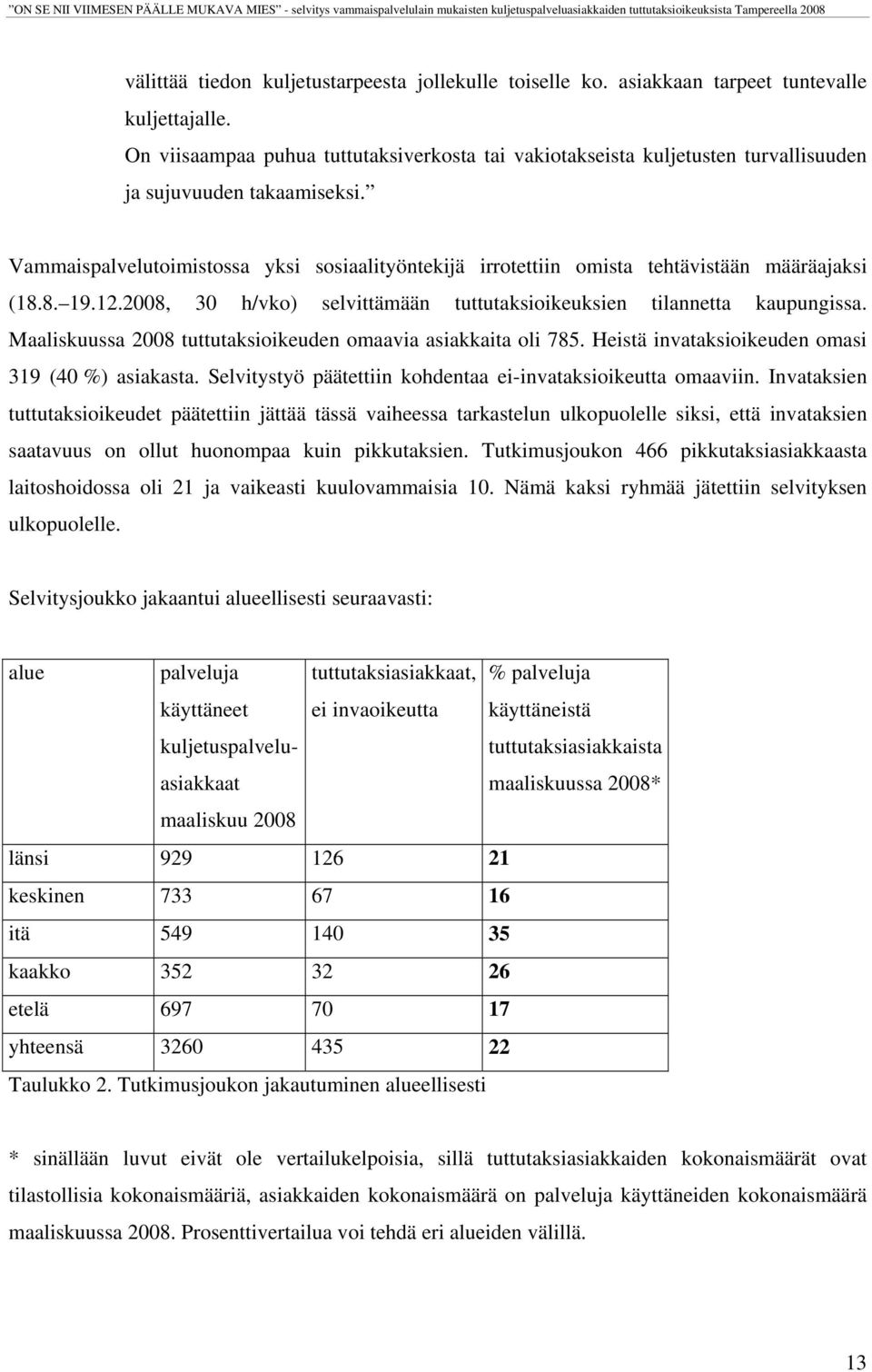 Vammaispalvelutoimistossa yksi sosiaalityöntekijä irrotettiin omista tehtävistään määräajaksi (18.8. 19.12.2008, 30 h/vko) selvittämään tuttutaksioikeuksien tilannetta kaupungissa.