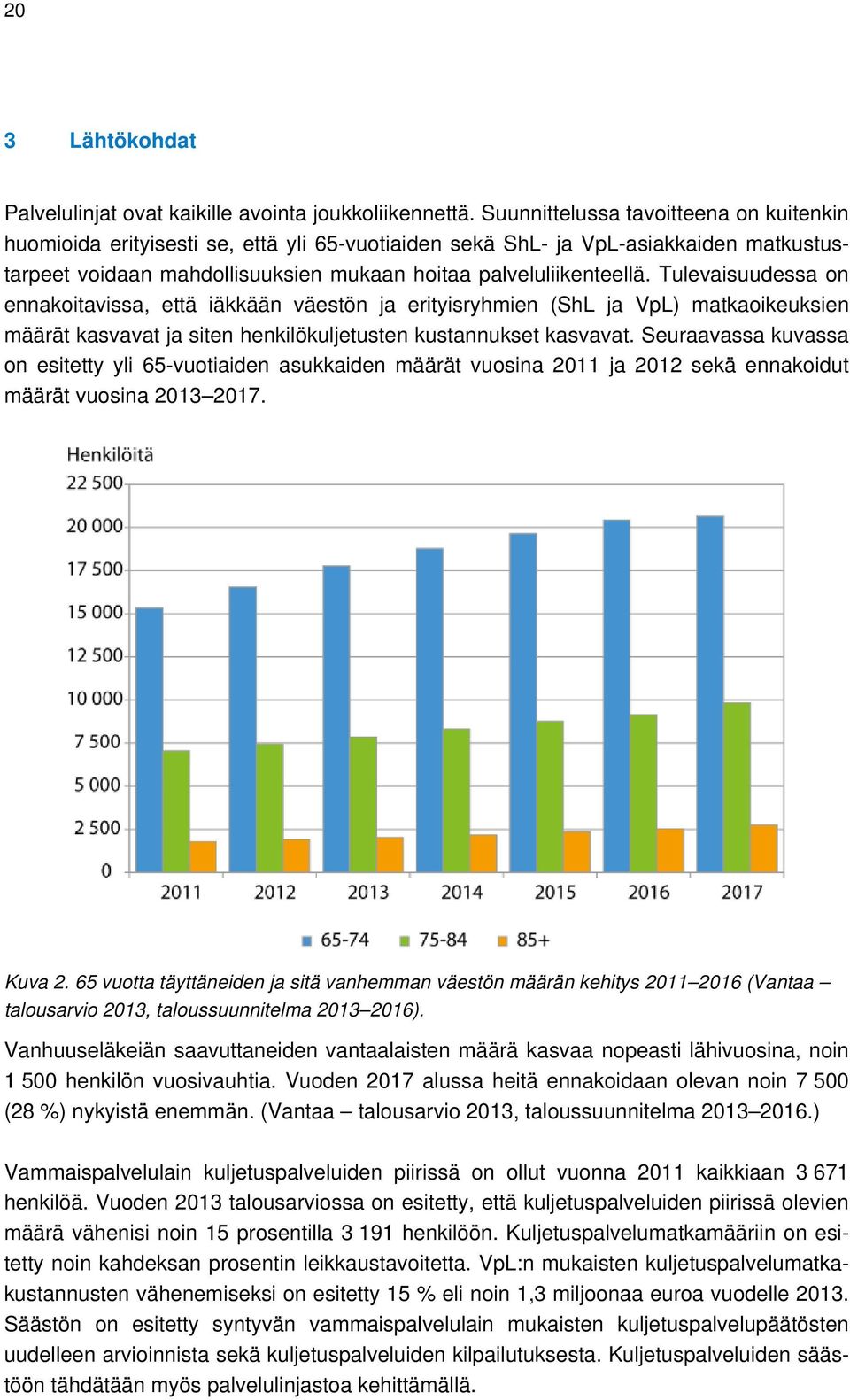 Tulevaisuudessa on ennakoitavissa, että iäkkään väestön ja erityisryhmien (ShL ja VpL) matkaoikeuksien määrät kasvavat ja siten henkilökuljetusten kustannukset kasvavat.