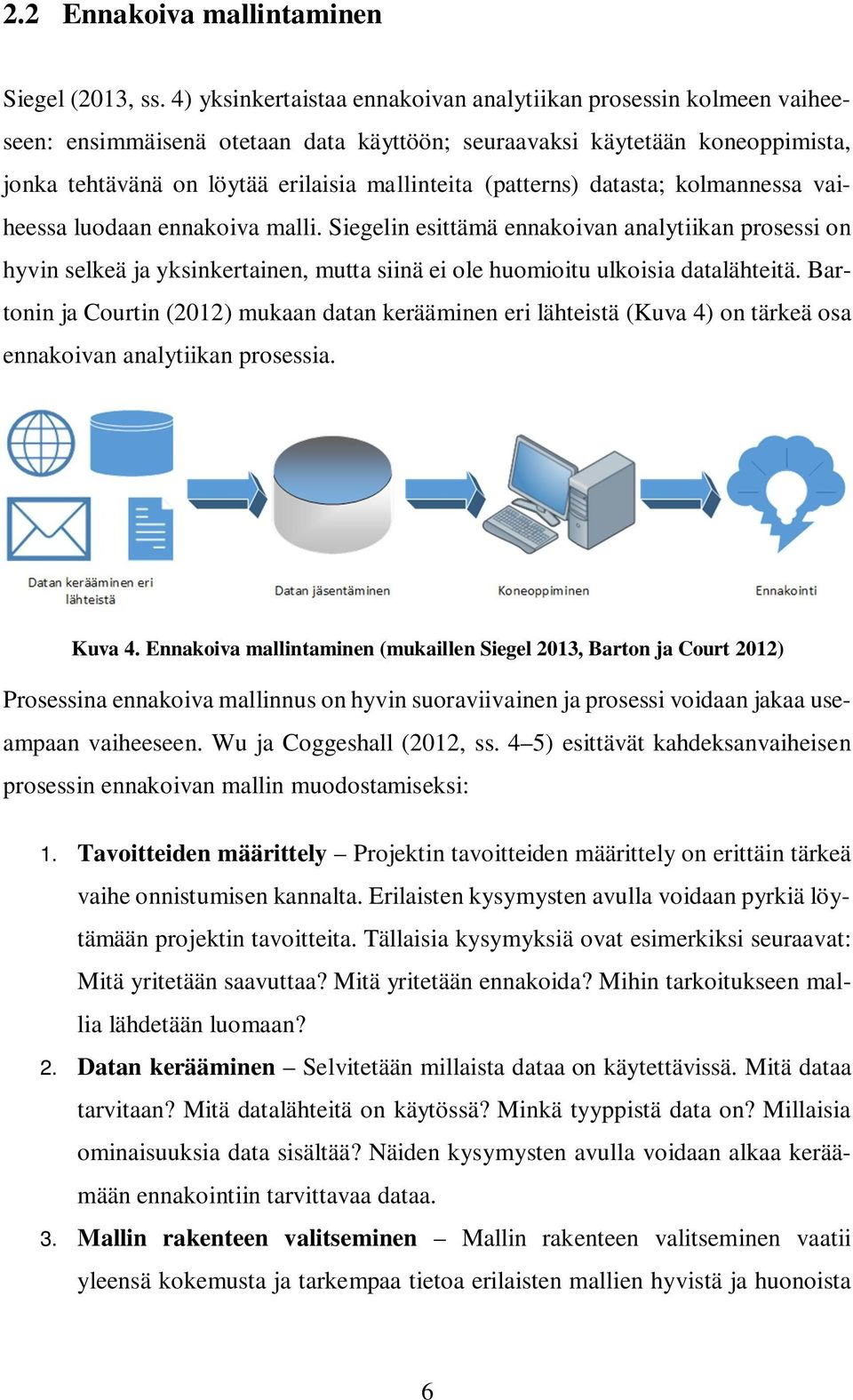 (patterns) datasta; kolmannessa vaiheessa luodaan ennakoiva malli.