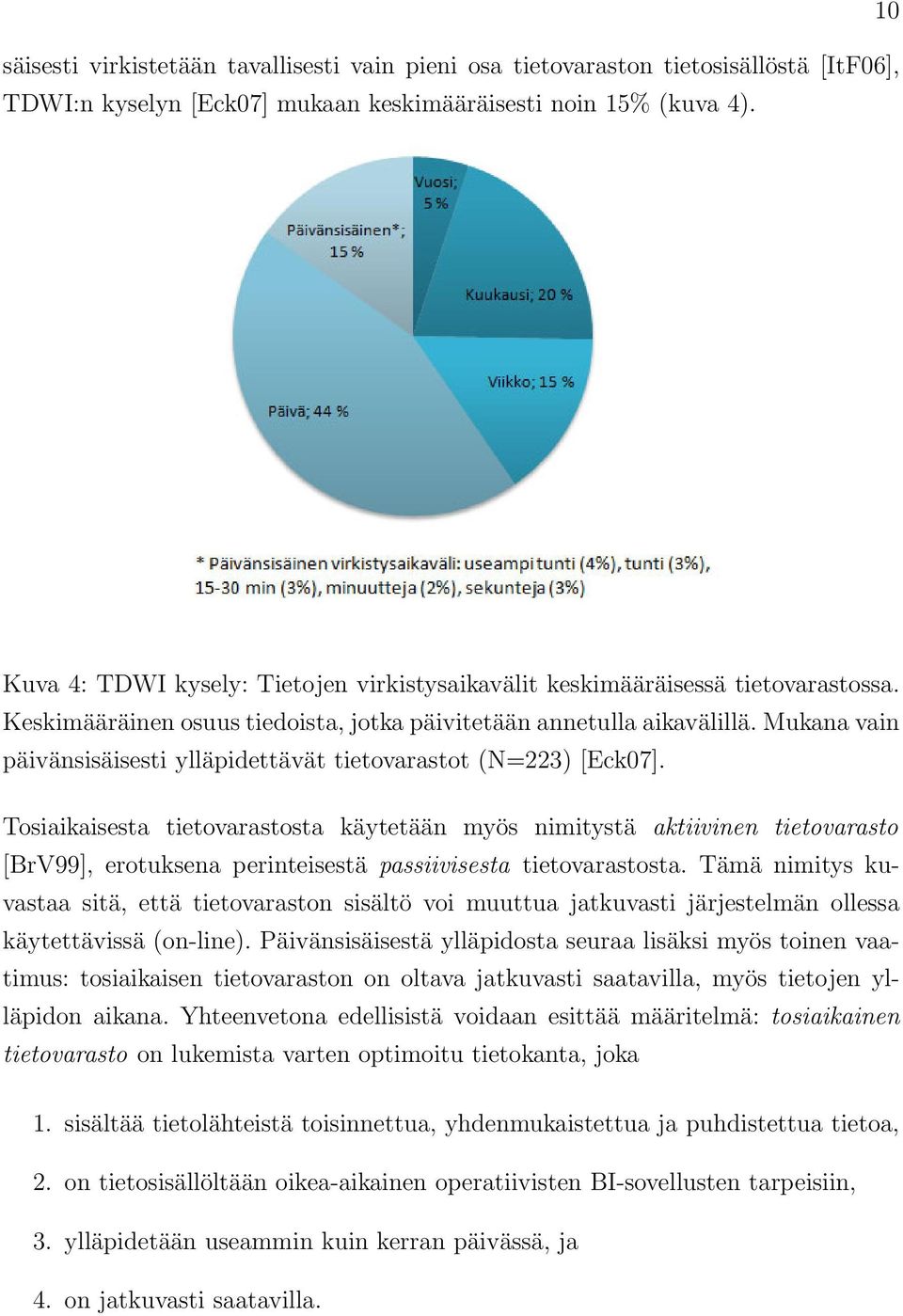 Mukana vain päivänsisäisesti ylläpidettävät tietovarastot (N=223) [Eck07].