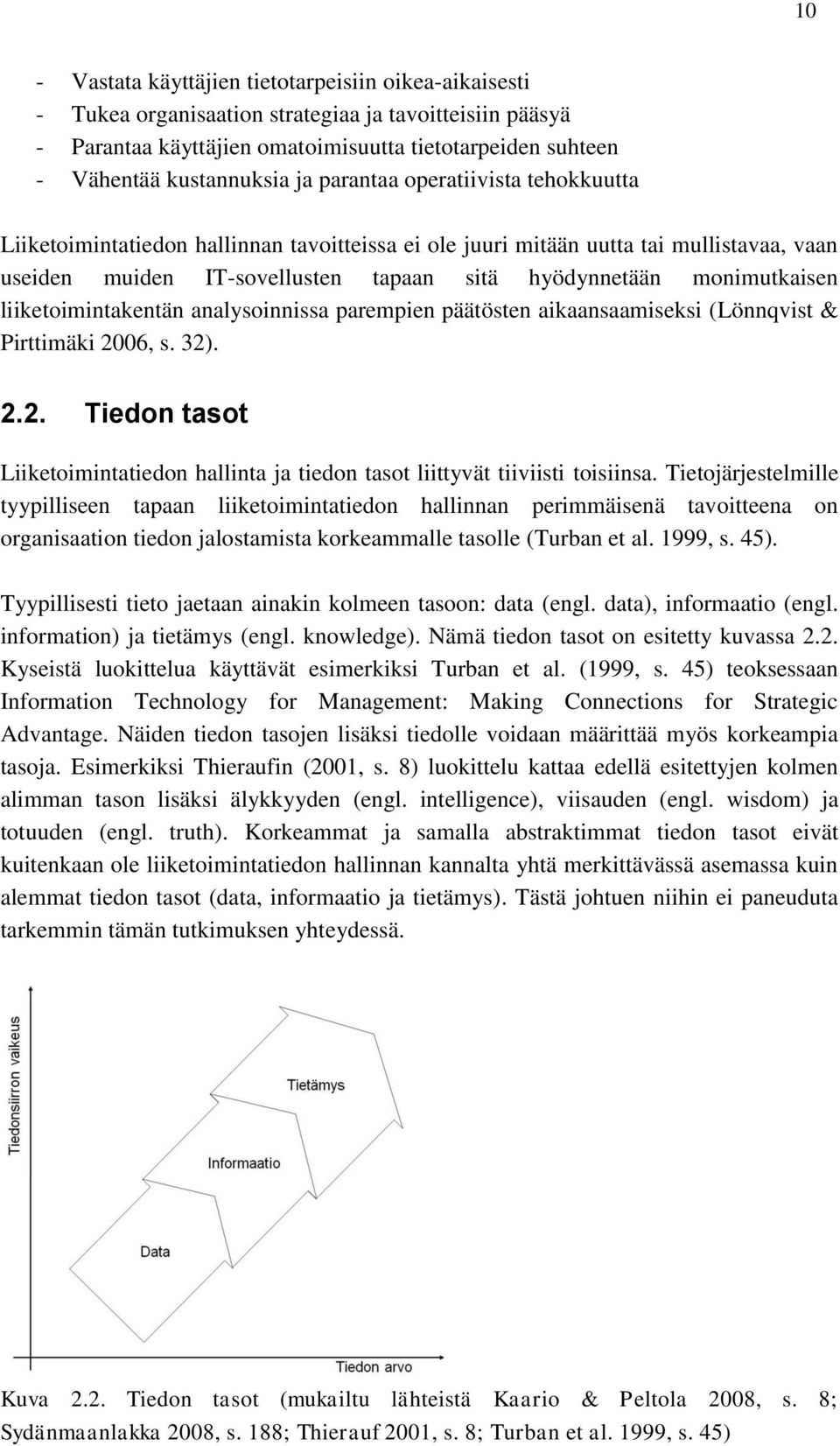 liiketoimintakentän analysoinnissa parempien päätösten aikaansaamiseksi (Lönnqvist & Pirttimäki 2006, s. 32). 2.2. Tiedon tasot Liiketoimintatiedon hallinta ja tiedon tasot liittyvät tiiviisti toisiinsa.