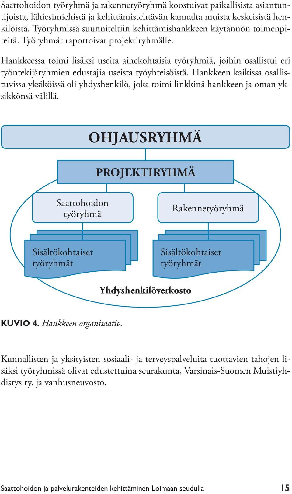 Hankkeessa toimi lisäksi useita aihekohtaisia työryhmiä, joihin osallistui eri työntekijäryhmien edustajia useista työyhteisöistä.