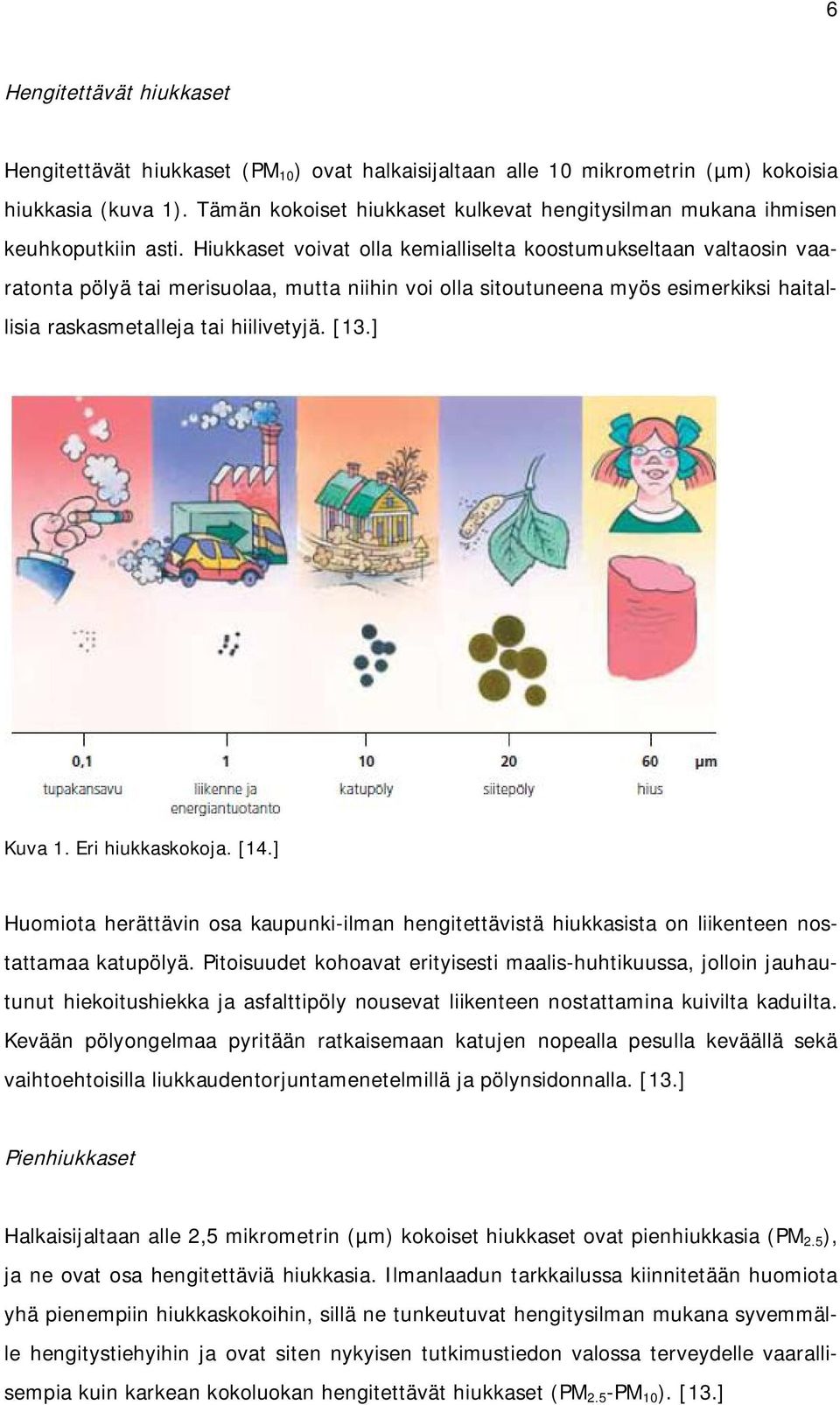 Hiukkaset voivat olla kemialliselta koostumukseltaan valtaosin vaaratonta pölyä tai merisuolaa, mutta niihin voi olla sitoutuneena myös esimerkiksi haitallisia raskasmetalleja tai hiilivetyjä. [13.