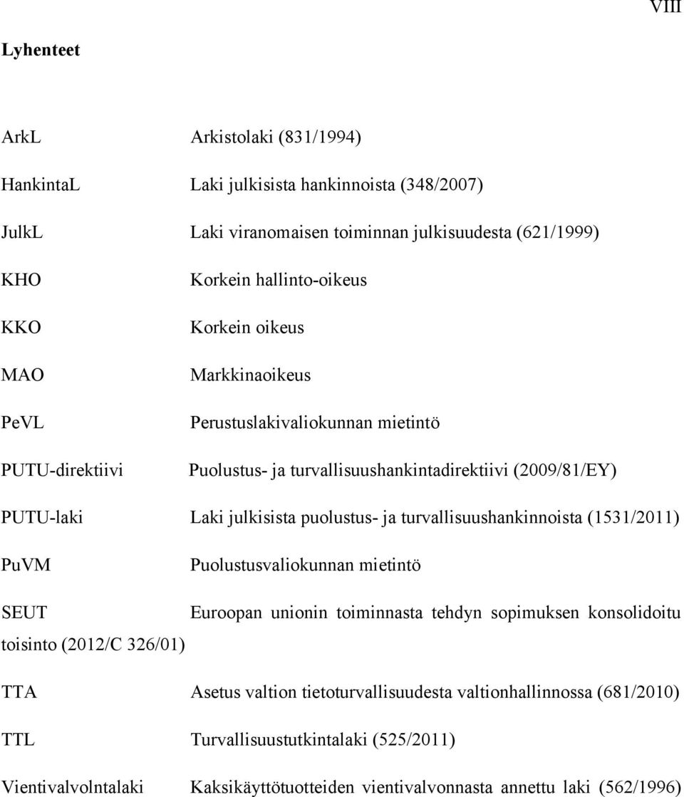 julkisista puolustus- ja turvallisuushankinnoista (1531/2011) PuVM Puolustusvaliokunnan mietintö SEUT Euroopan unionin toiminnasta tehdyn sopimuksen konsolidoitu toisinto (2012/C