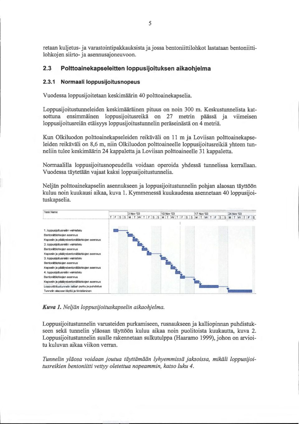 Loppusijoitustunneleiden keskimääräinen pituus on noin 300 m.