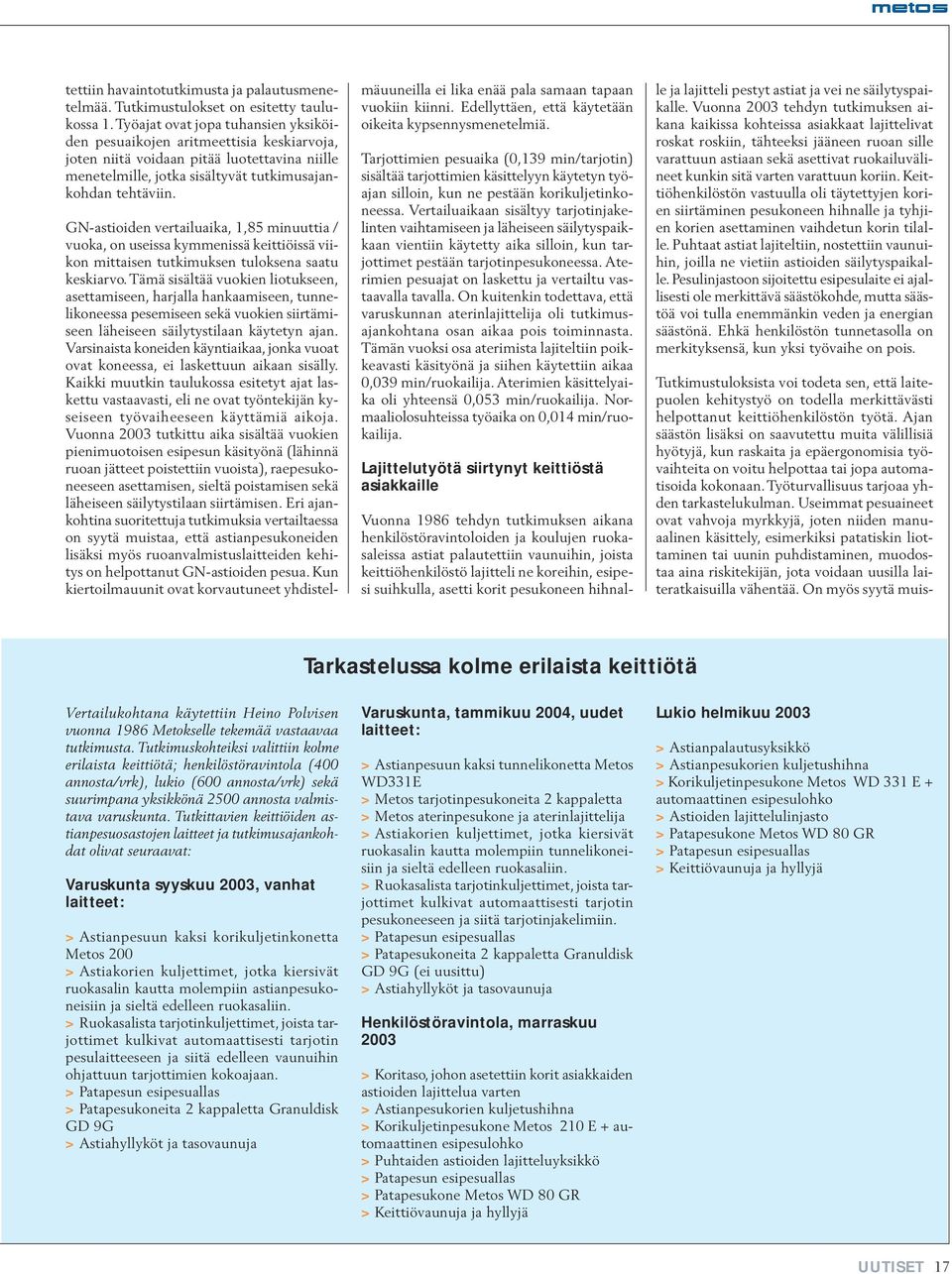 GN-astioiden vertailuaika, 1,85 minuuttia / vuoka, on useissa kymmenissä keittiöissä viikon mittaisen tutkimuksen tuloksena saatu keskiarvo.