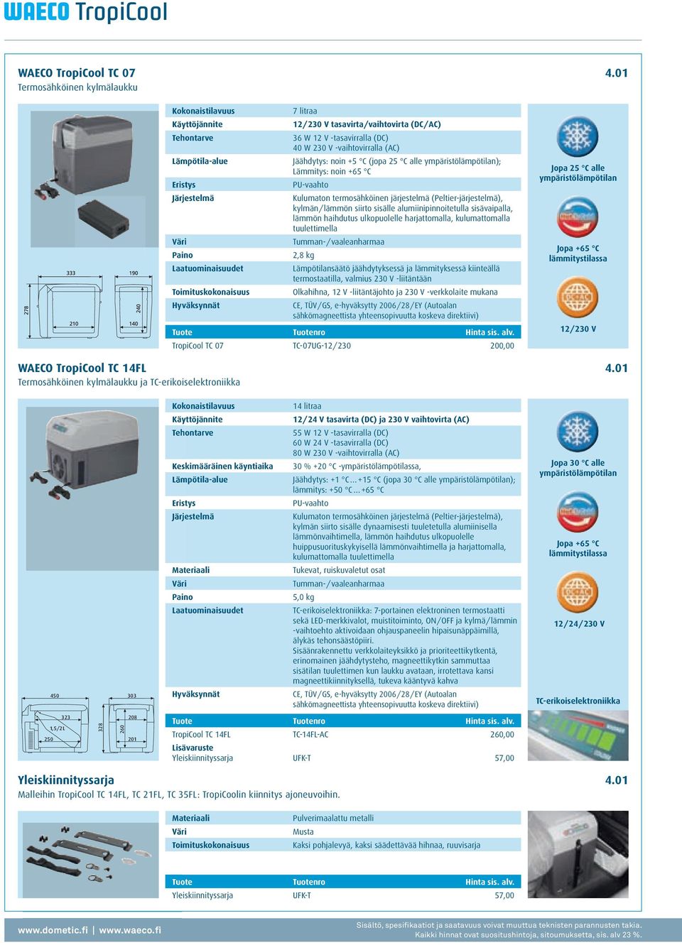 -tasavirralla (DC) 40 W 230 V -vaihtovirralla (AC) Jäähdytys: noin +5 C (jopa 25 C alle ympäristölämpötilan); Lämmitys: noin +65 C PU-vaahto Kulumaton termosähköinen järjestelmä