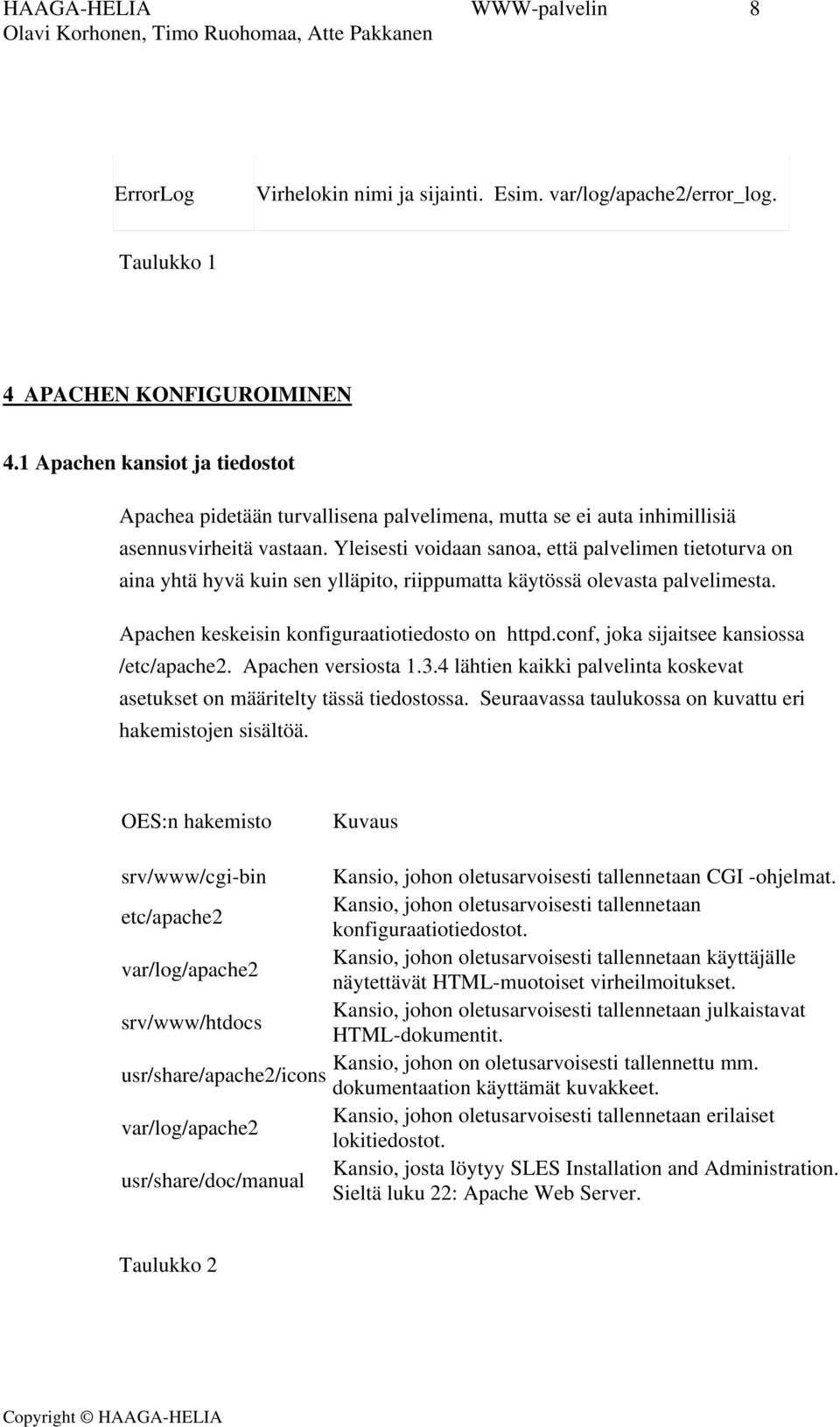 Yleisesti voidaan sanoa, että palvelimen tietoturva on aina yhtä hyvä kuin sen ylläpito, riippumatta käytössä olevasta palvelimesta. Apachen keskeisin konfiguraatiotiedosto on httpd.