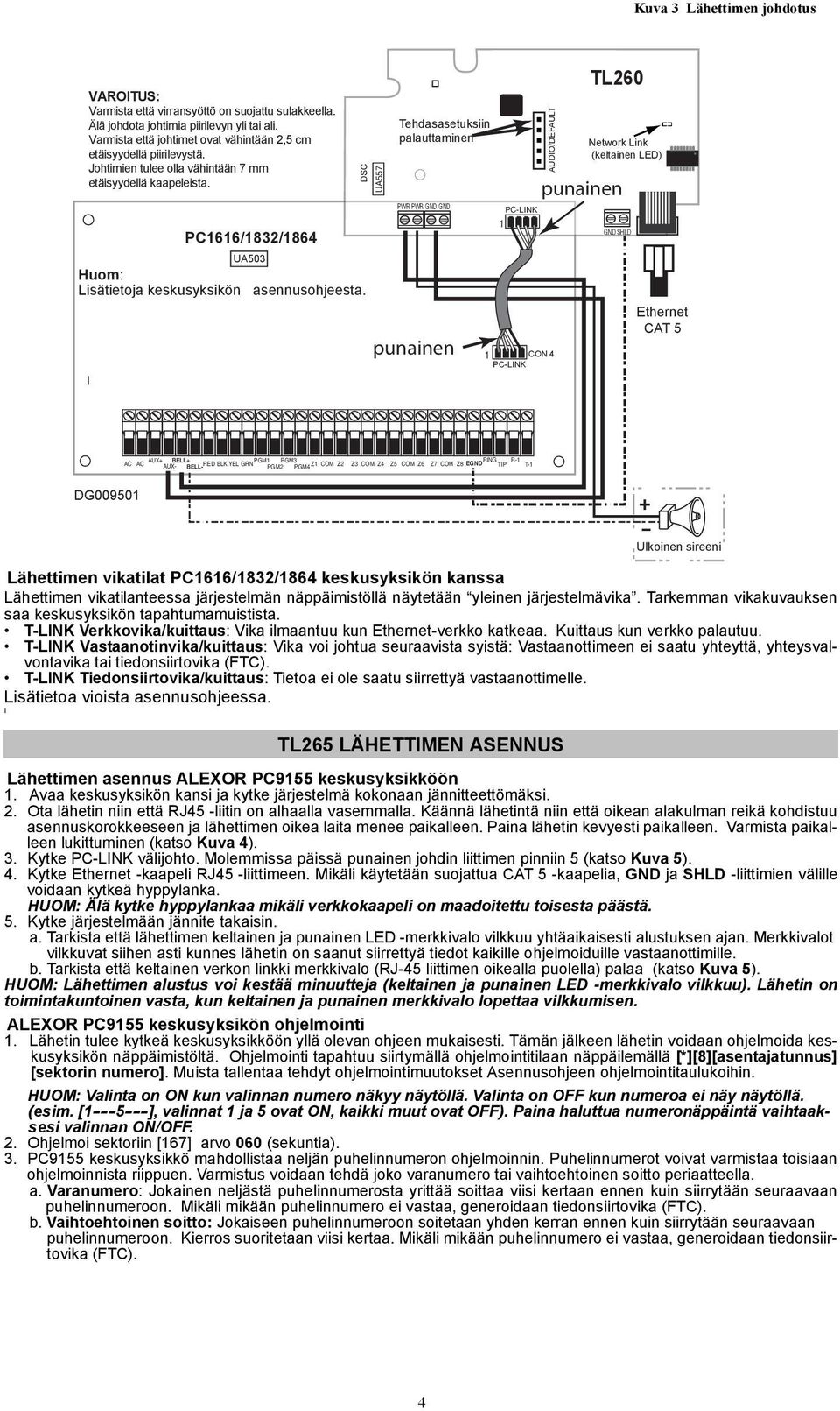 PC1616/1832/1864 DSC UA557 UA503 Huom: Lisätietoja keskusyksikön asennusohjeesta.