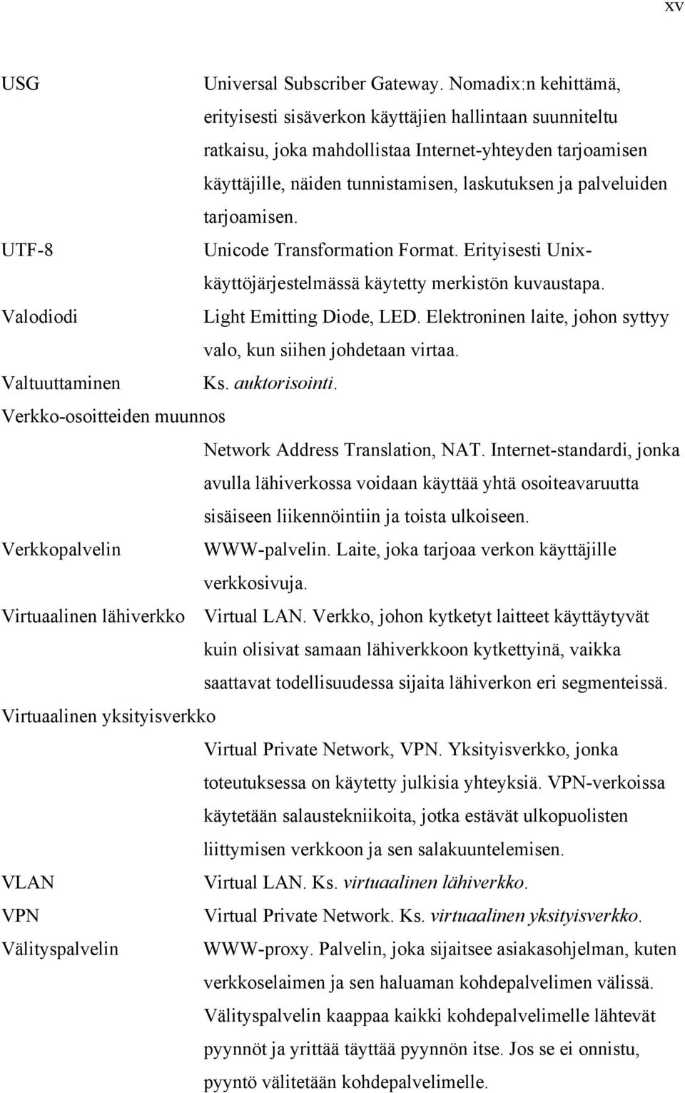 tarjoamisen. UTF-8 Unicode Transformation Format. Erityisesti Unixkäyttöjärjestelmässä käytetty merkistön kuvaustapa. Valodiodi Light Emitting Diode, LED.