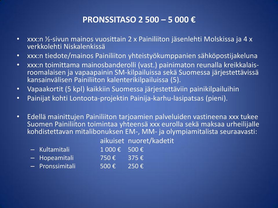 Vapaakortit (5 kpl) kaikkiin Suomessa järjestettäviin painikilpailuihin Painijat kohti Lontoota-projektin Painija-karhu-lasipatsas (pieni).