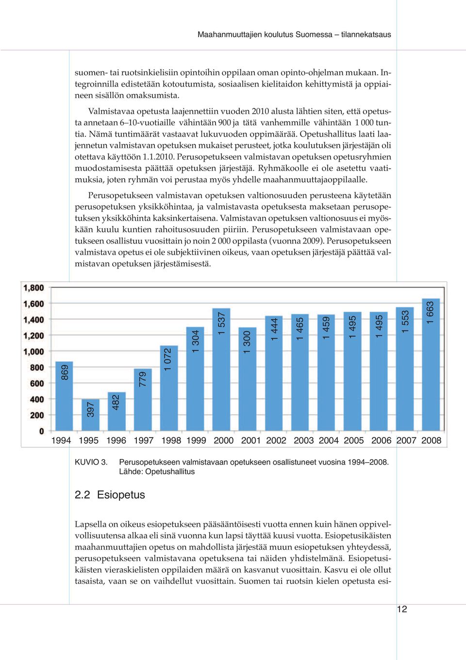 Nämä tuntimäärät vastaavat lukuvuoden oppimäärää. Opetushallitus laati laajennetun valmistavan opetuksen mukaiset perusteet, jotka koulutuksen järjestäjän oli otettava käyttöön 1.1.2010.