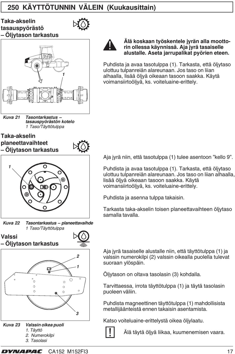 Käytä voimansiirtoöljyä, ks. voiteluaine-erittely.