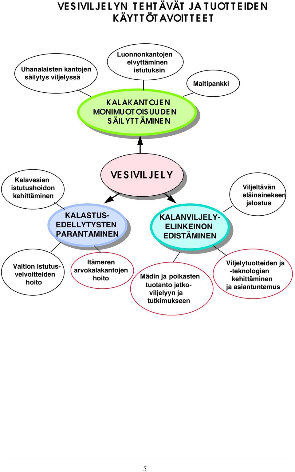 KALANVILJELY- ELINKEINON EDISTÄMINEN Viljeltävän Viljeltävän eläinaineksen eläinaineksen jalostus jalostus Valtion istutusvelvoitteiden hoito