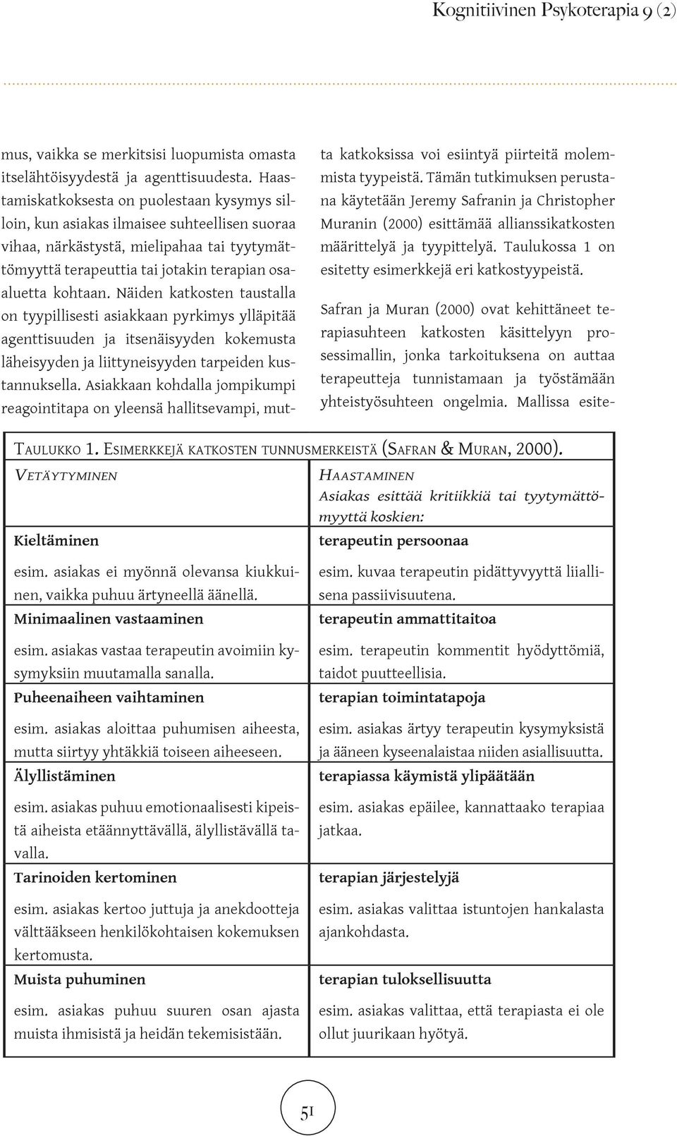 Näiden katkosten taustalla on tyypillisesti asiakkaan pyrkimys ylläpitää agenttisuuden ja itsenäisyyden kokemusta läheisyyden ja liittyneisyyden tarpeiden kustannuksella.