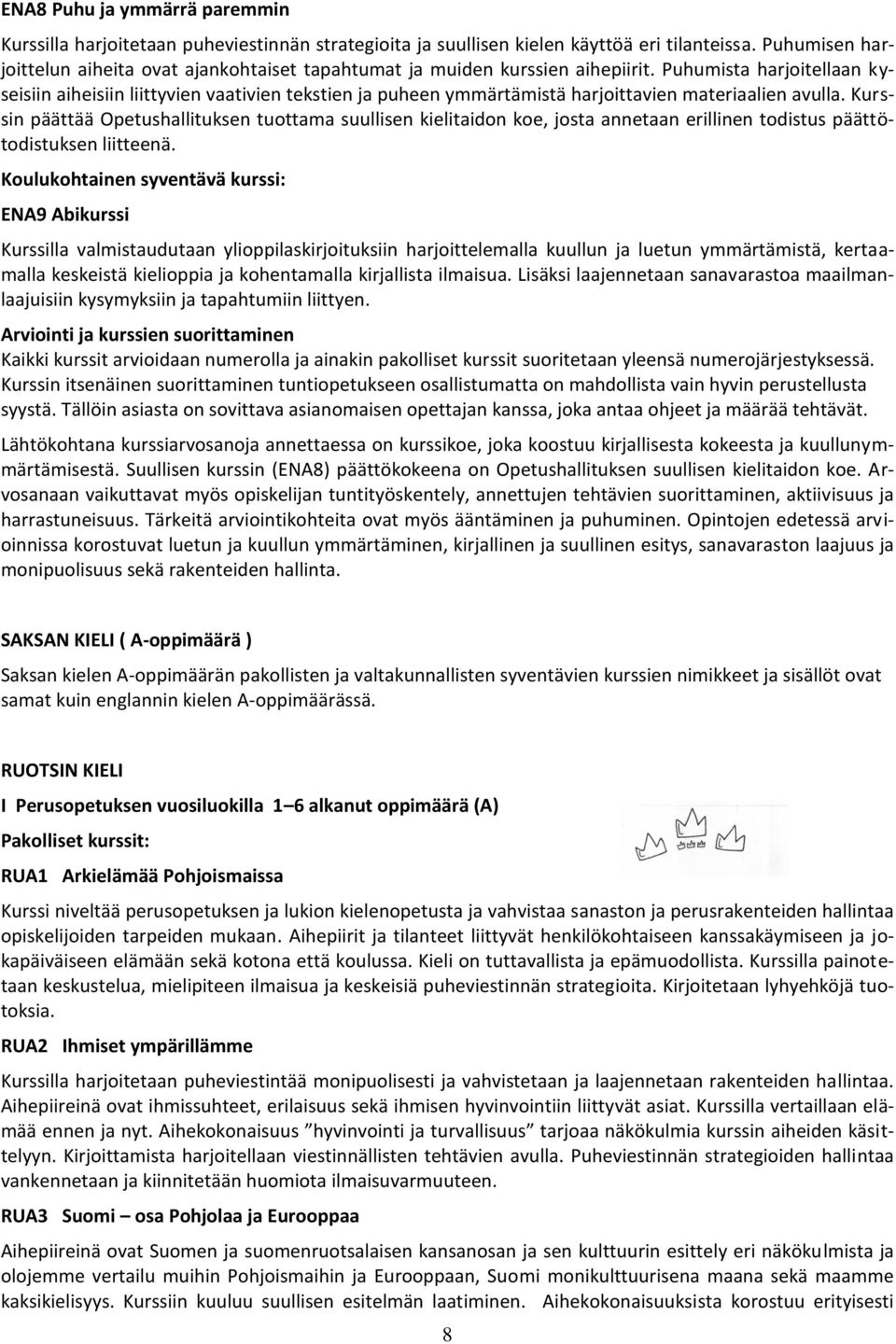 Puhumista harjoitellaan kyseisiin aiheisiin liittyvien vaativien tekstien ja puheen ymmärtämistä harjoittavien materiaalien avulla.