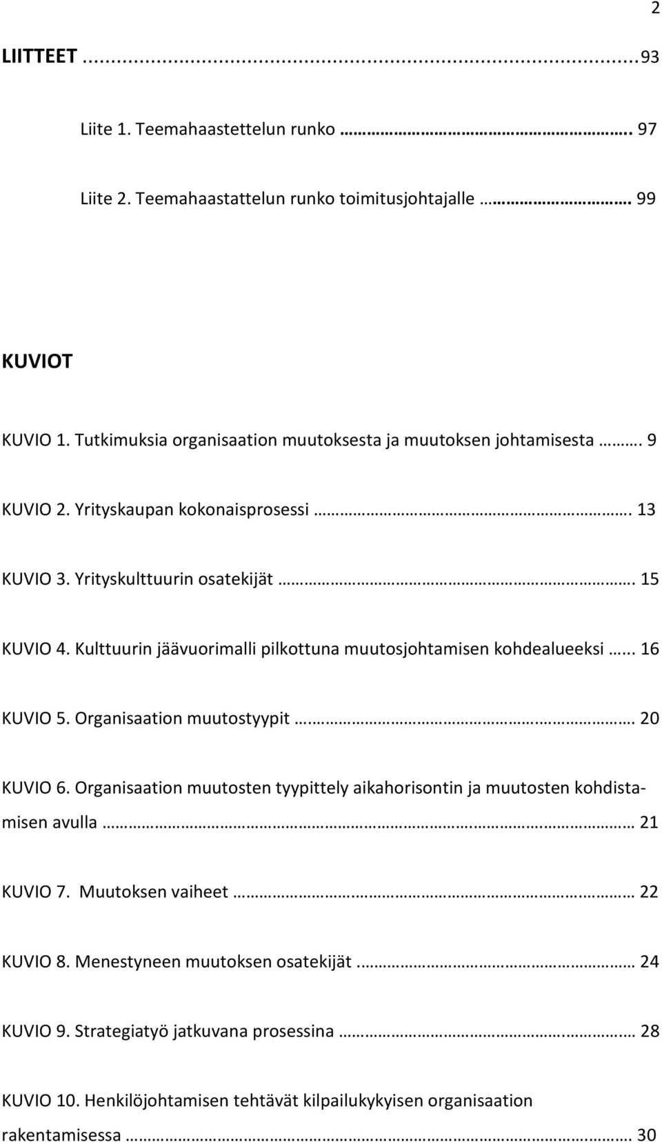 Kulttuurin jäävuorimalli pilkottuna muutosjohtamisen kohdealueeksi... 16 KUVIO 5. Organisaation muutostyypit... 20 KUVIO 6.