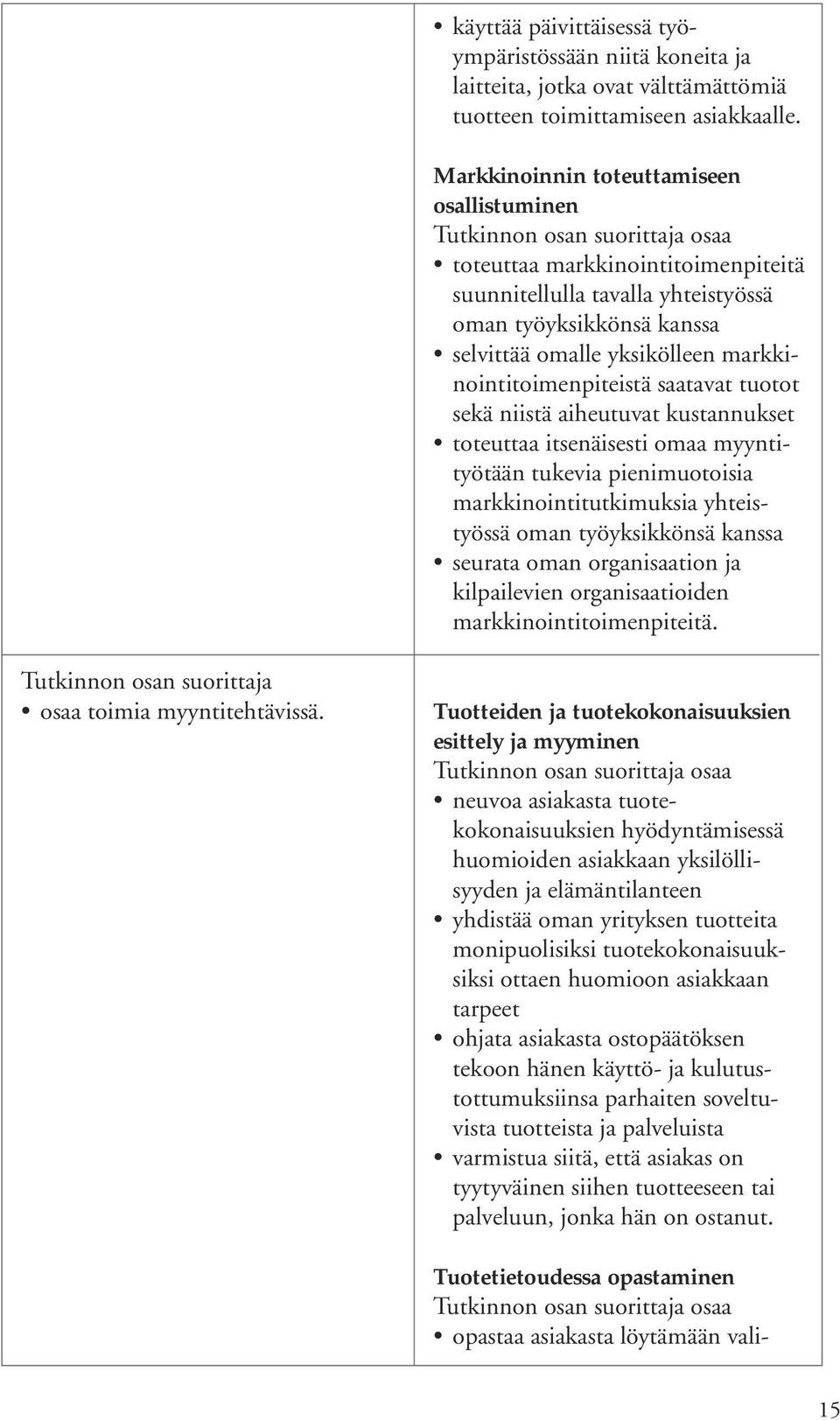 saatavat tuotot sekä niistä aiheutuvat kustannukset toteuttaa itsenäisesti omaa myyntityötään tukevia pienimuotoisia markkinointitutkimuksia yhteistyössä oman työyksikkönsä kanssa seurata oman