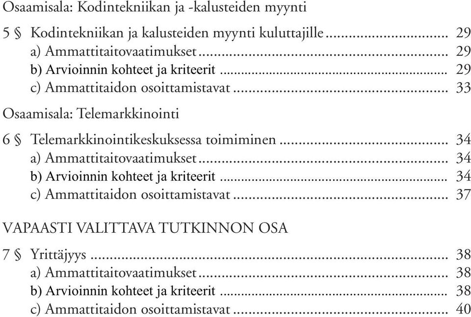 .. 33 Osaamisala: Telemarkkinointi 6 Telemarkkinointikeskuksessa toimiminen... 34 a) Ammattitaitovaatimukset.