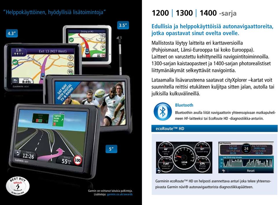 1300-sarjan kaistaopasteet ja 1400-sarjan photorealistiset liittymänäkymät selkeyttävät navigointia.