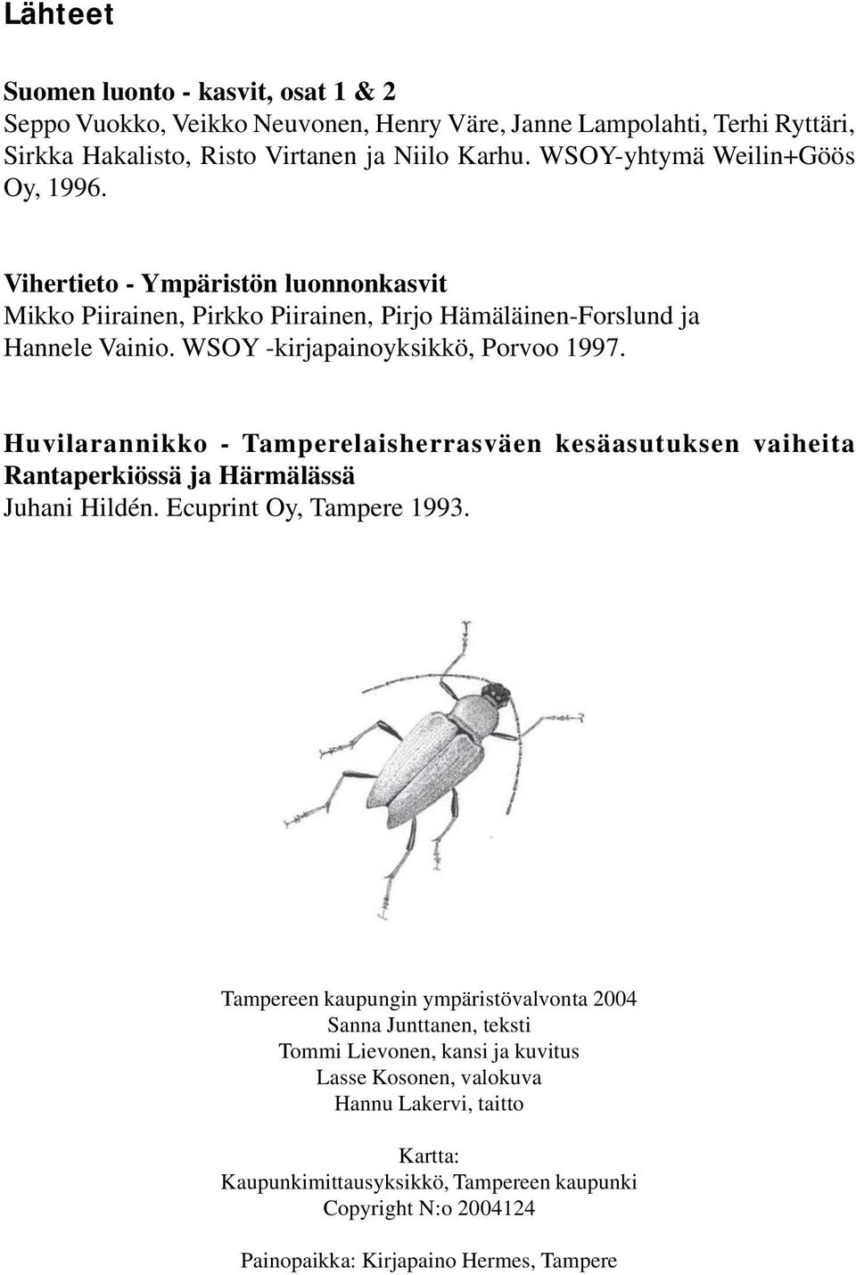 WSOY -kirjapainoyksikkö, Porvoo 1997. Huvilarannikko - Tamperelaisherrasväen kesäasutuksen vaiheita Rantaperkiössä ja Härmälässä Juhani Hildén. Ecuprint Oy, Tampere 1993.