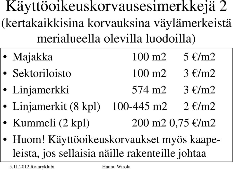 Linjamerkki 574 m2 3 /m2 Linjamerkit (8 kpl) 100-445 m2 2 /m2 Kummeli (2 kpl) 200 m2