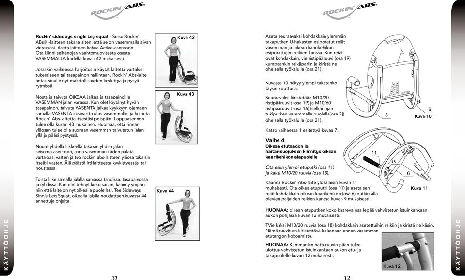 Rockin Abs-laite antaa sinulle nyt mahdollisuuden keskittyä ja pysyä rytmissä. Nosta ja taivuta OIKEAA jalkaa ja tasapainoille VASEMMAN jalan varassa.