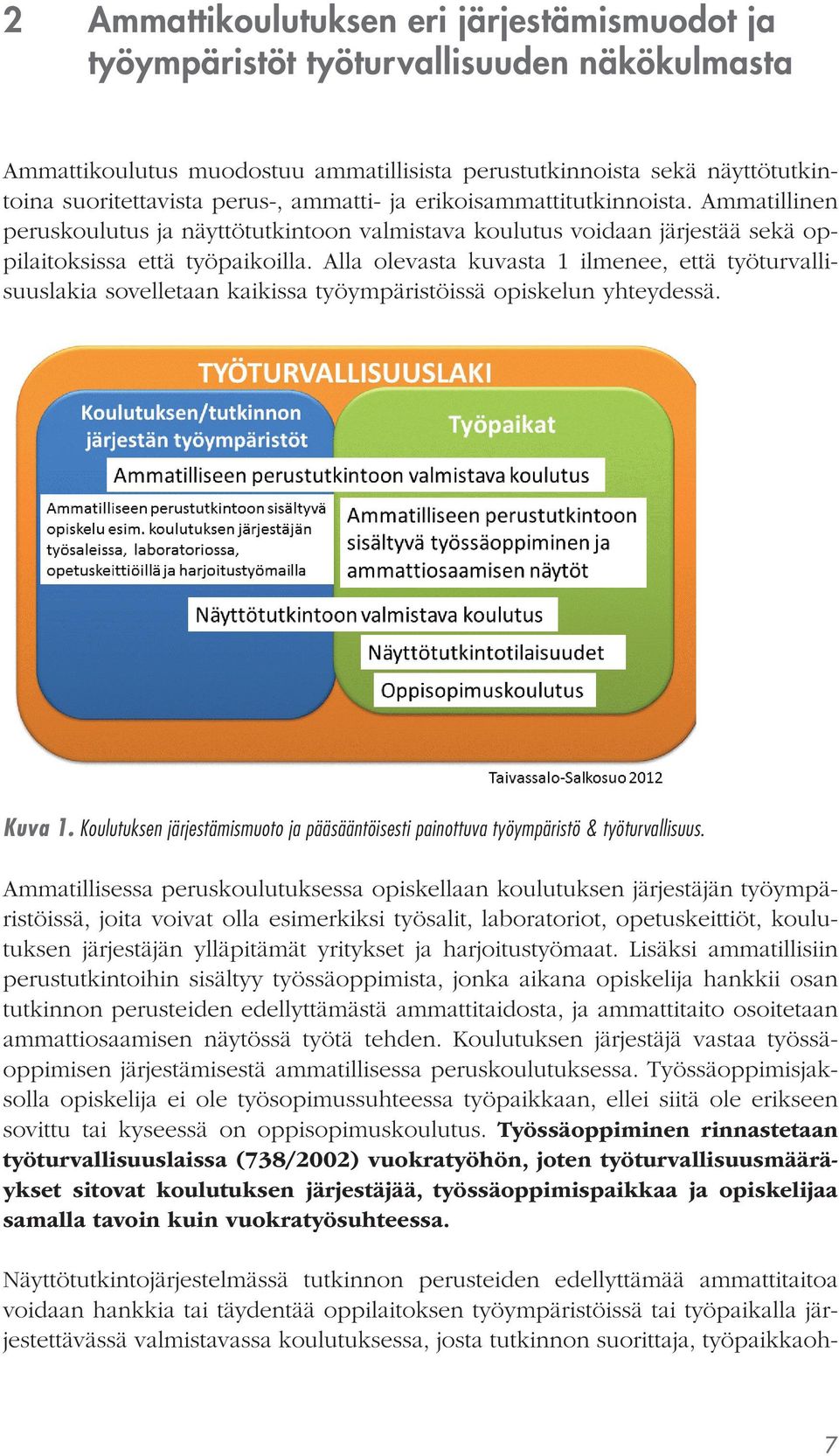 Alla olevasta kuvasta 1 ilmenee, että työturvallisuuslakia sovelletaan kaikissa työympäristöissä opiskelun yhteydessä. Kuva 1.