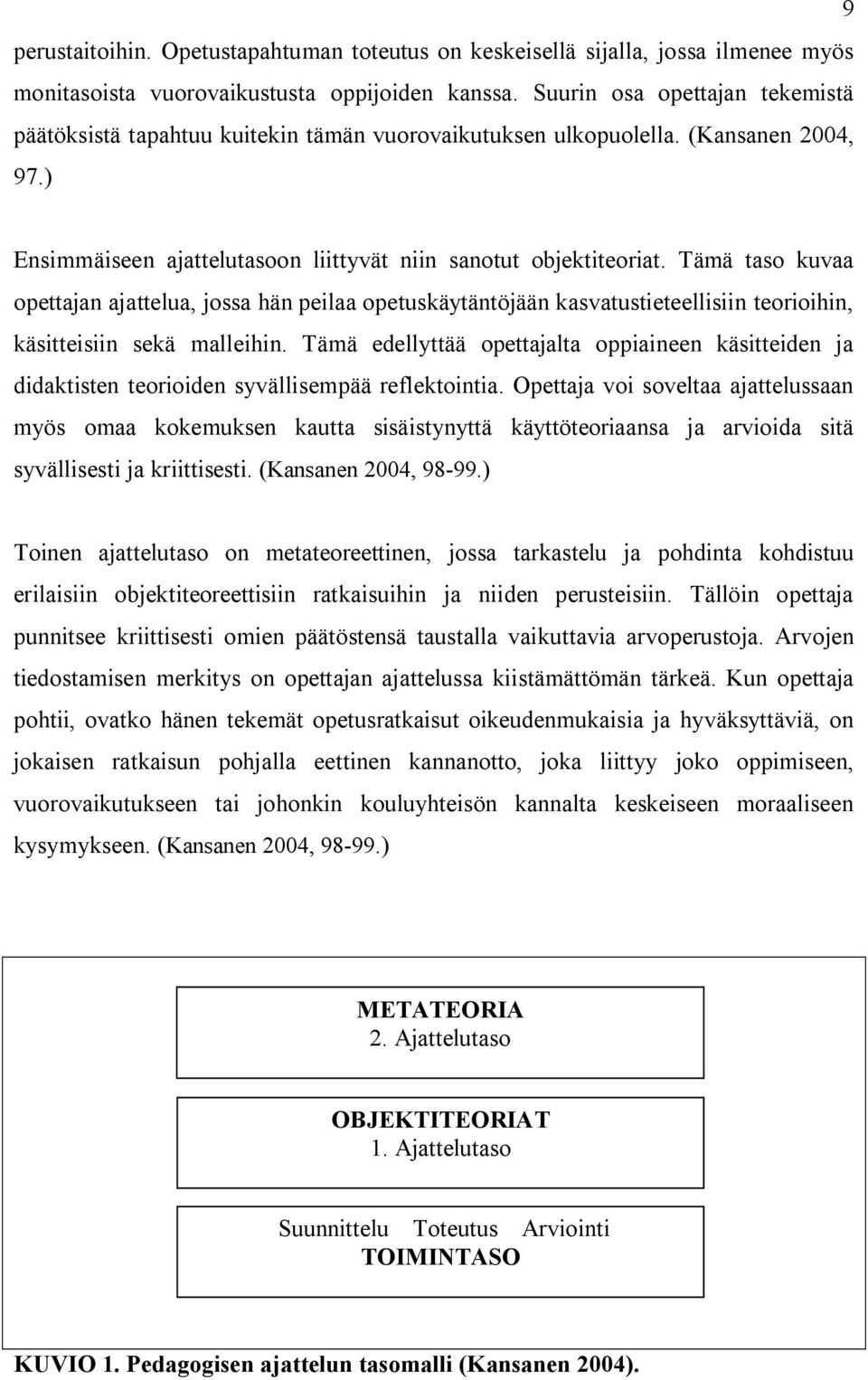 Tämä taso kuvaa opettajan ajattelua, jossa hän peilaa opetuskäytäntöjään kasvatustieteellisiin teorioihin, käsitteisiin sekä malleihin.