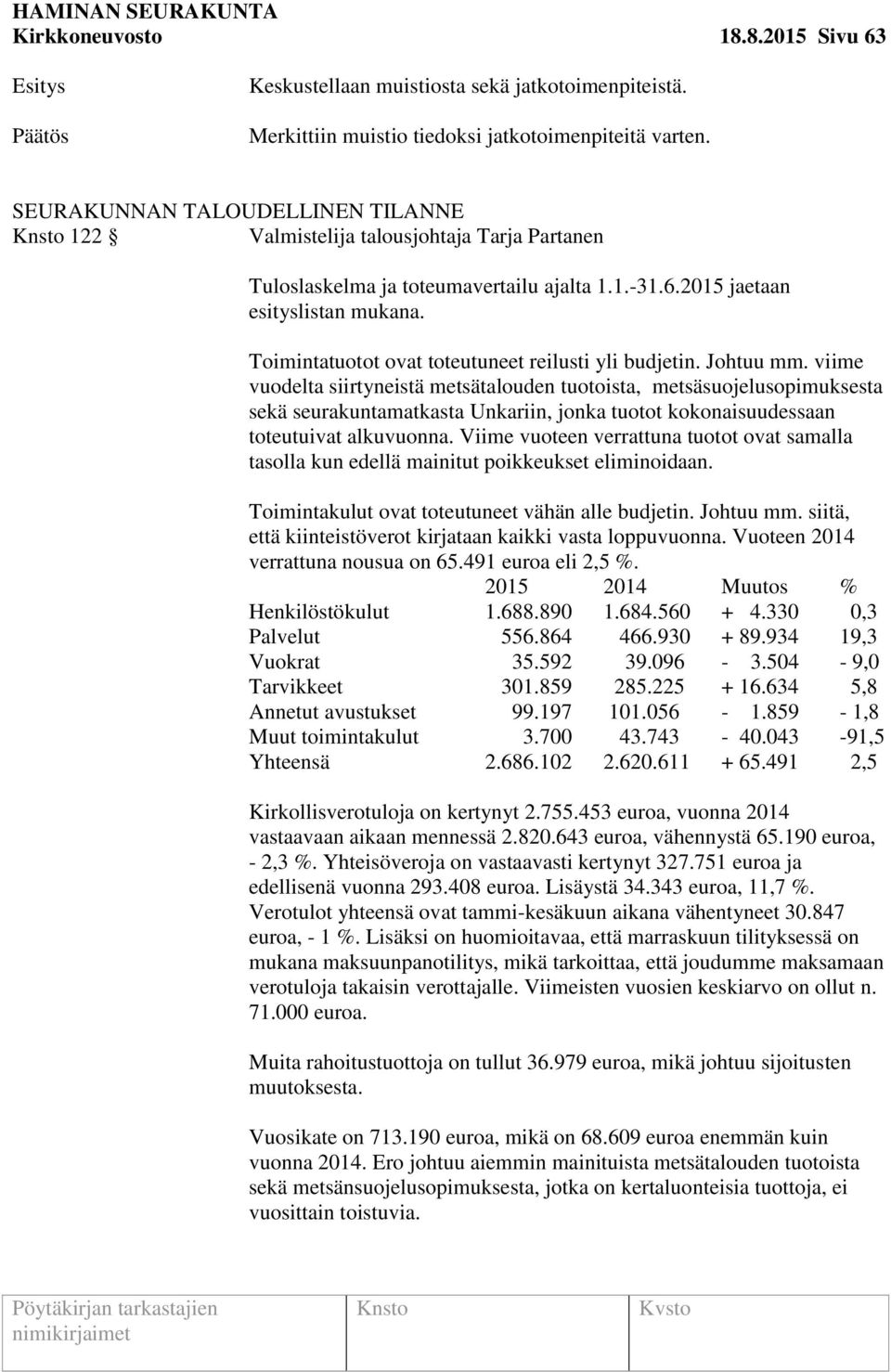 Toimintatuotot ovat toteutuneet reilusti yli budjetin. Johtuu mm.