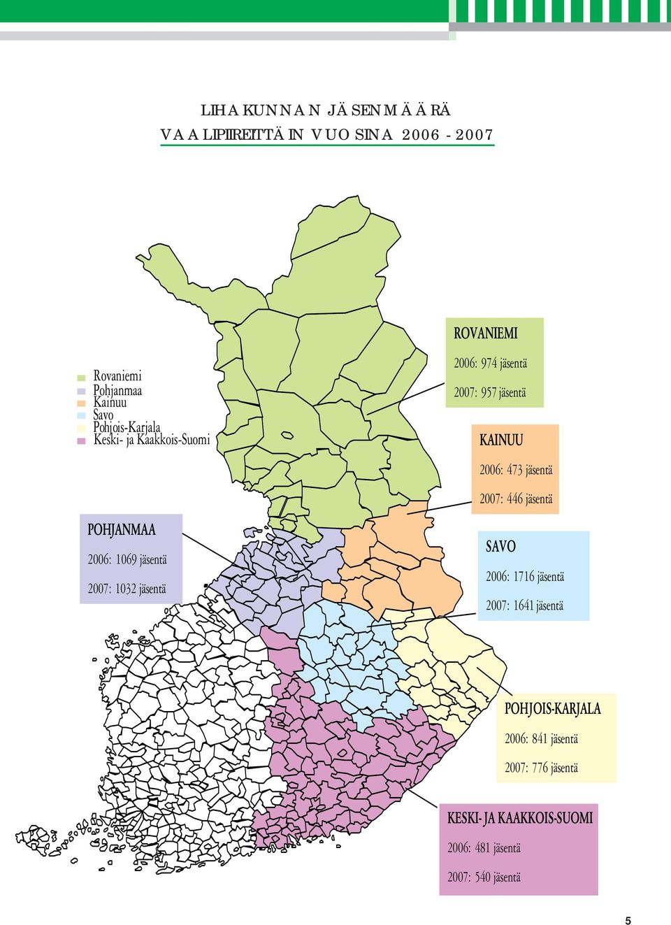 jäsentä 2007: 957 jäsentä KAINUU 2006: 473 jäsentä 2007: 446 jäsentä SAVO 2006: 1716 jäsentä 2007: 1641