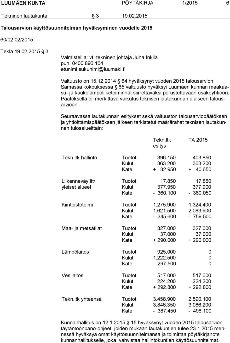 Samassa kokouksessa 65 valtuusto hyväksyi Luumäen kunnan maa kaasu- ja kaukolämpöliiketoiminnat siirrettäväksi perustettavaan osakeyhtiöön.