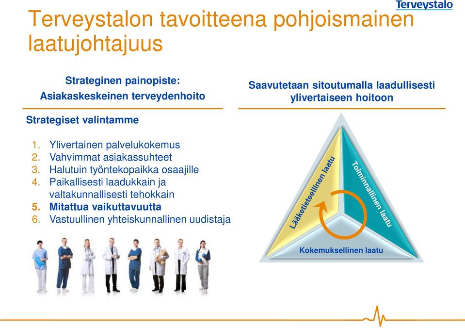 Ylivertainen palvelukokemus 2. Vahvimmat asiakassuhteet 3. Halutuin työntekopaikka osaajille 4.