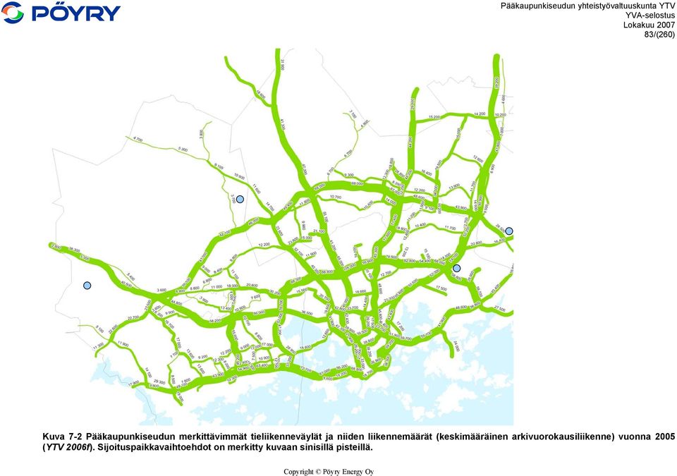 (keskimääräinen arkivuorokausiliikenne) vuonna 2005