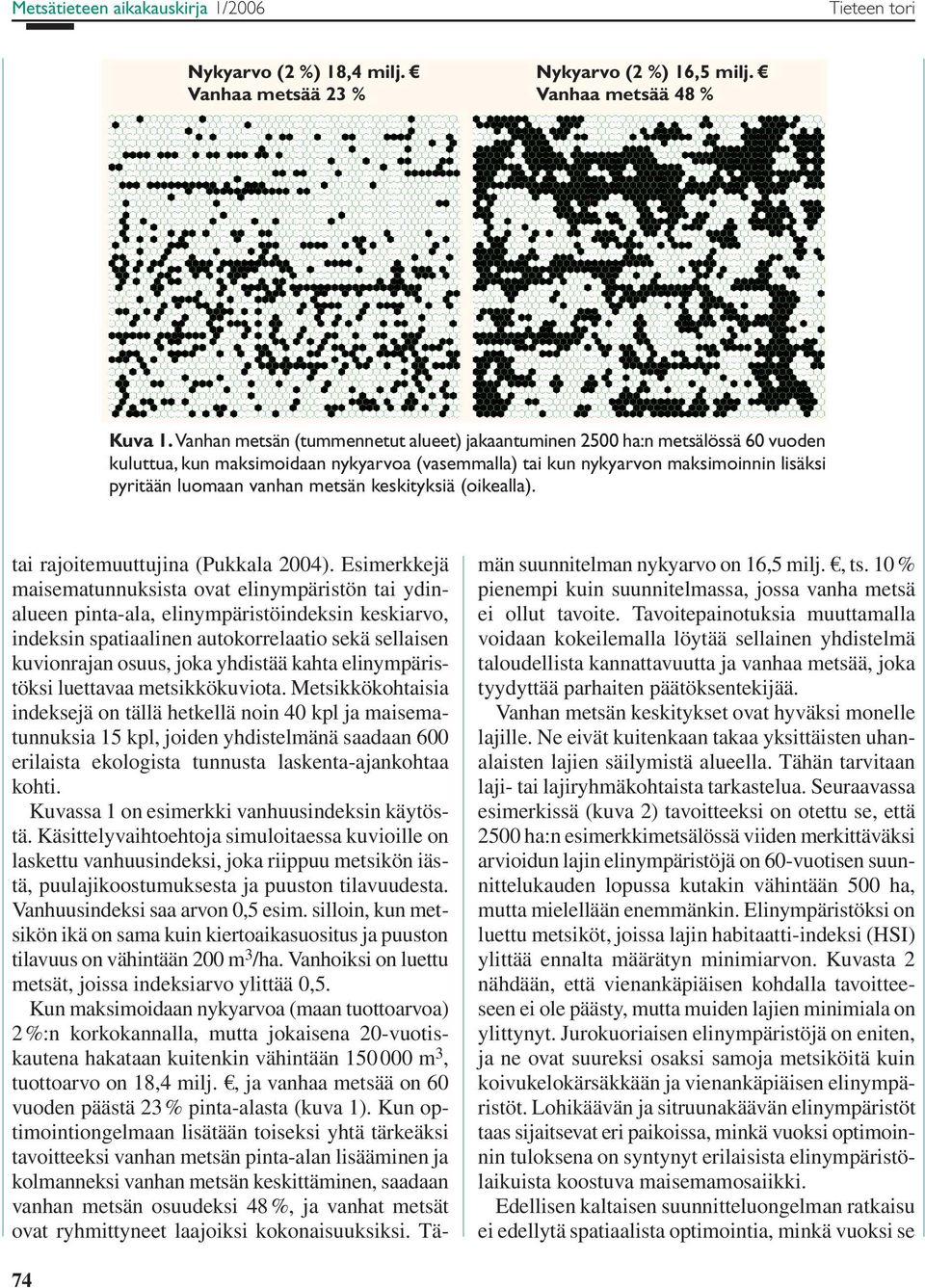 keskityksiä (oikealla). tai rajoitemuuttujina (Pukkala 2004).