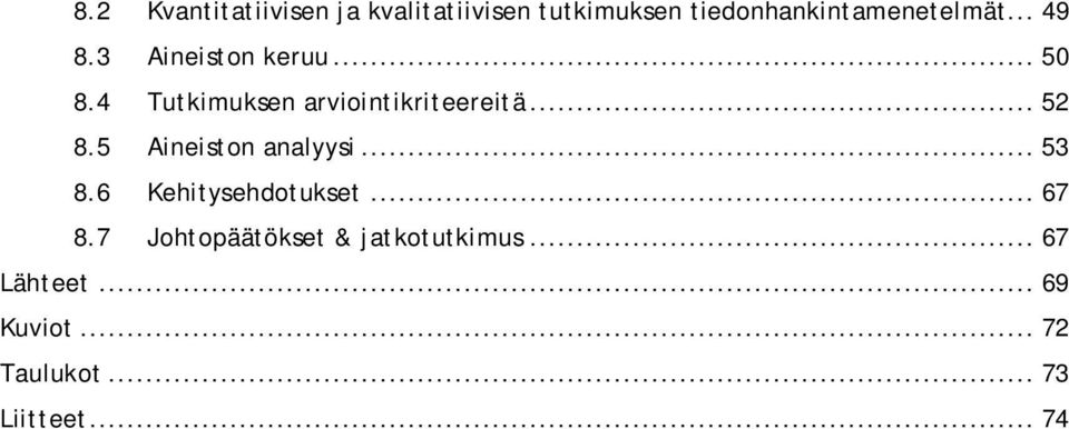 5 Aineiston analyysi... 53 8.6 Kehitysehdotukset... 67 8.