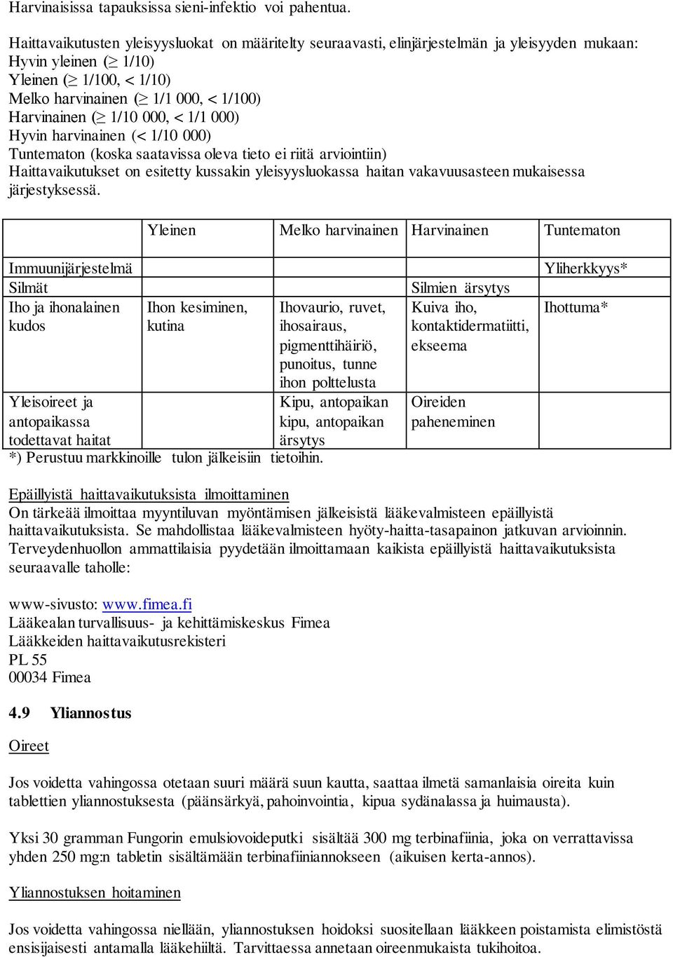 1/10 000, < 1/1 000) Hyvin harvinainen (< 1/10 000) Tuntematon (koska saatavissa oleva tieto ei riitä arviointiin) Haittavaikutukset on esitetty kussakin yleisyysluokassa haitan vakavuusasteen